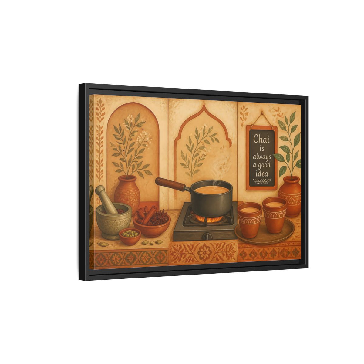Side Mockup 3. Tuscan Chai Tea Station shown as framed canvas print
