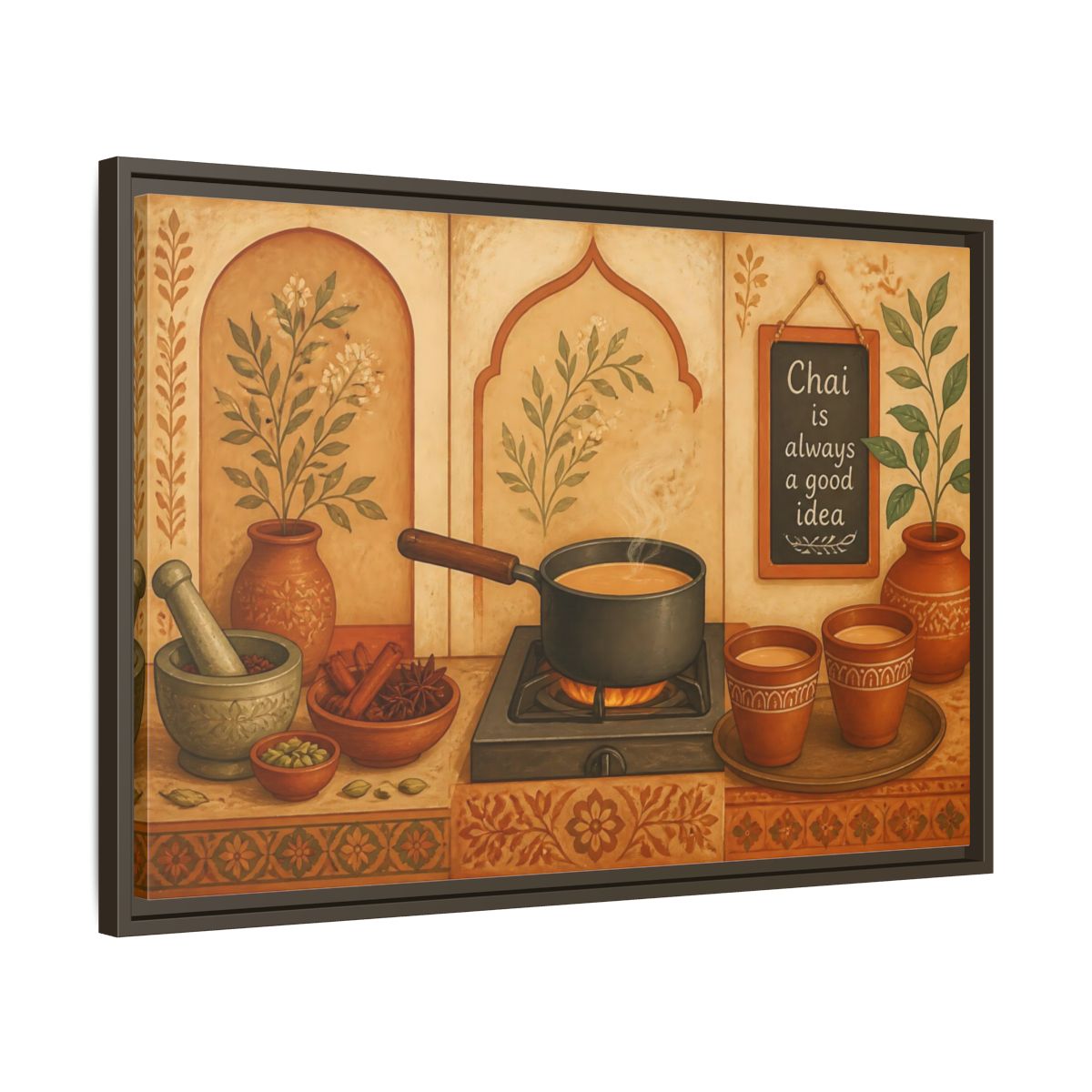 Side Mockup 11. Tuscan Chai Tea Station shown as framed canvas print