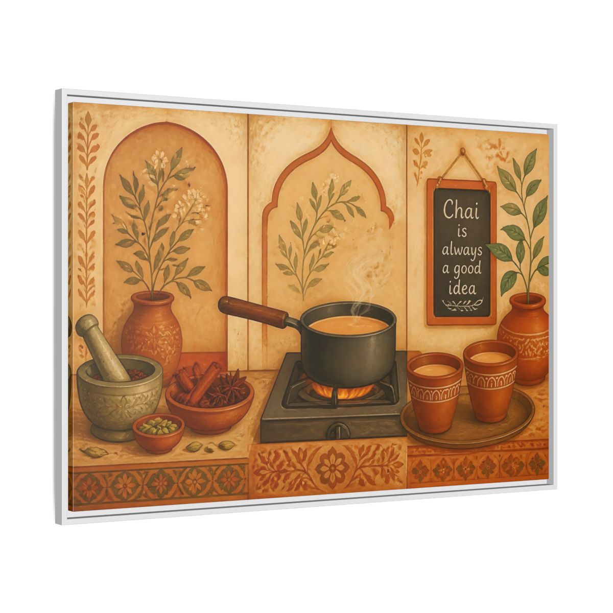 Side Mockup 7. Tuscan Chai Tea Station shown as framed canvas print