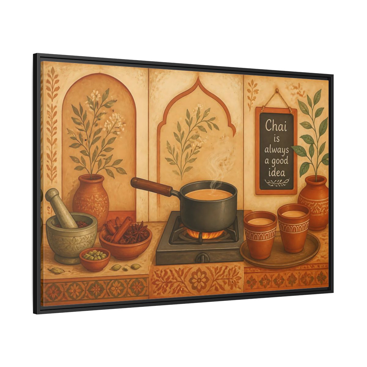 Side Mockup 12. Tuscan Chai Tea Station shown as framed canvas print