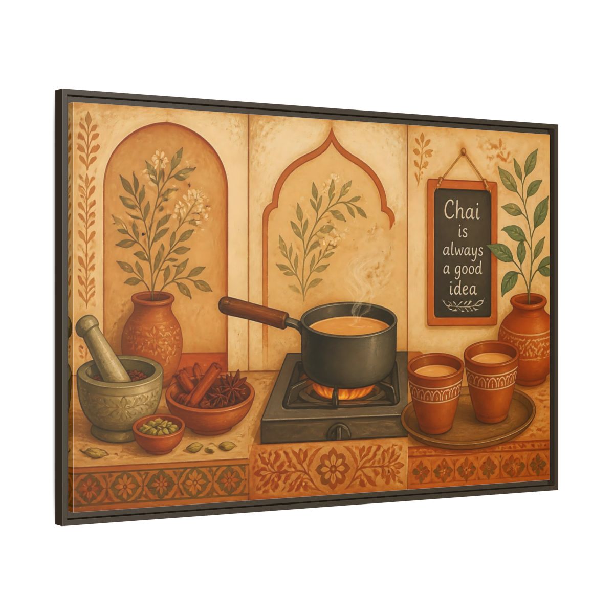 Side Mockup 8. Tuscan Chai Tea Station shown as framed canvas print