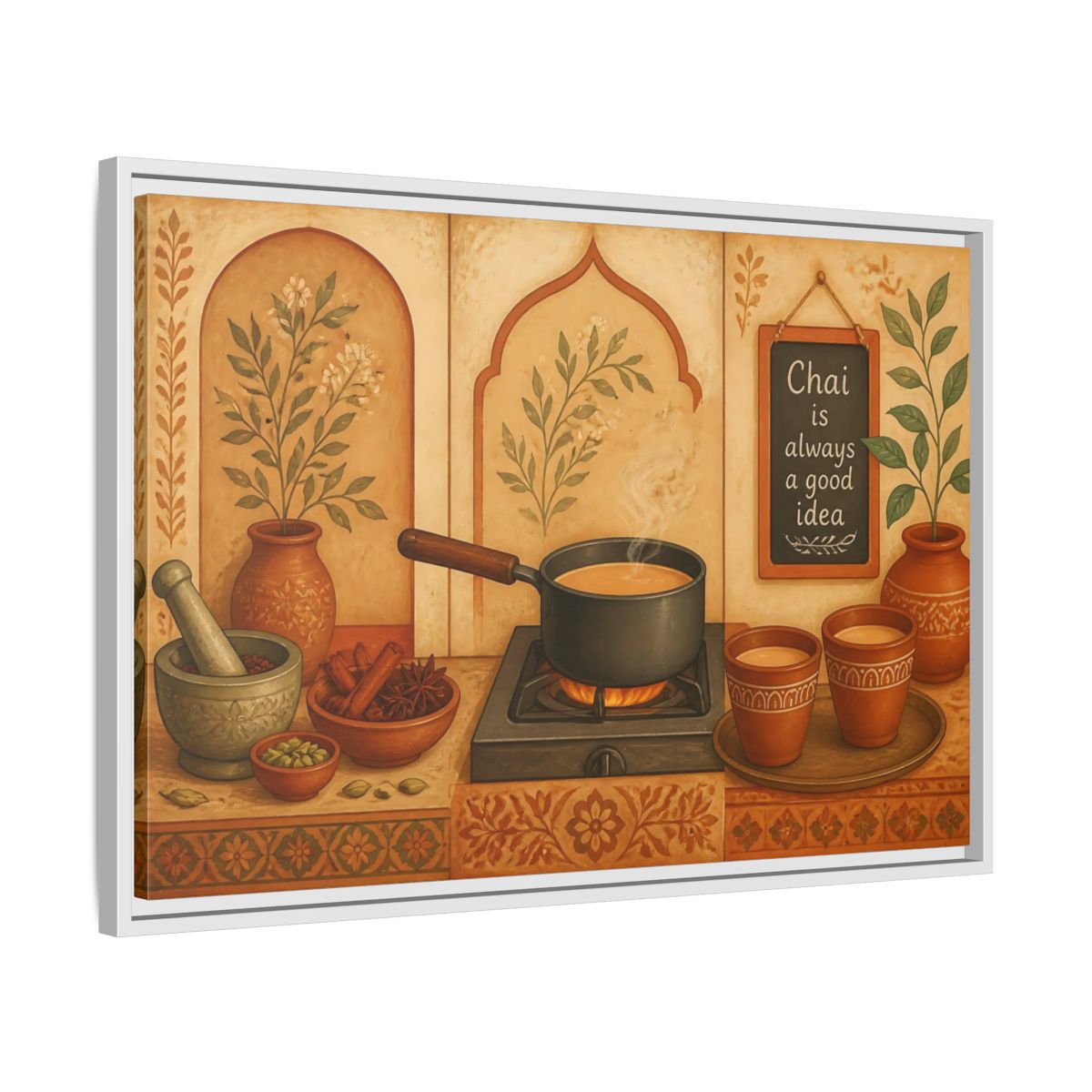 Side Mockup 10. Tuscan Chai Tea Station shown as framed canvas print