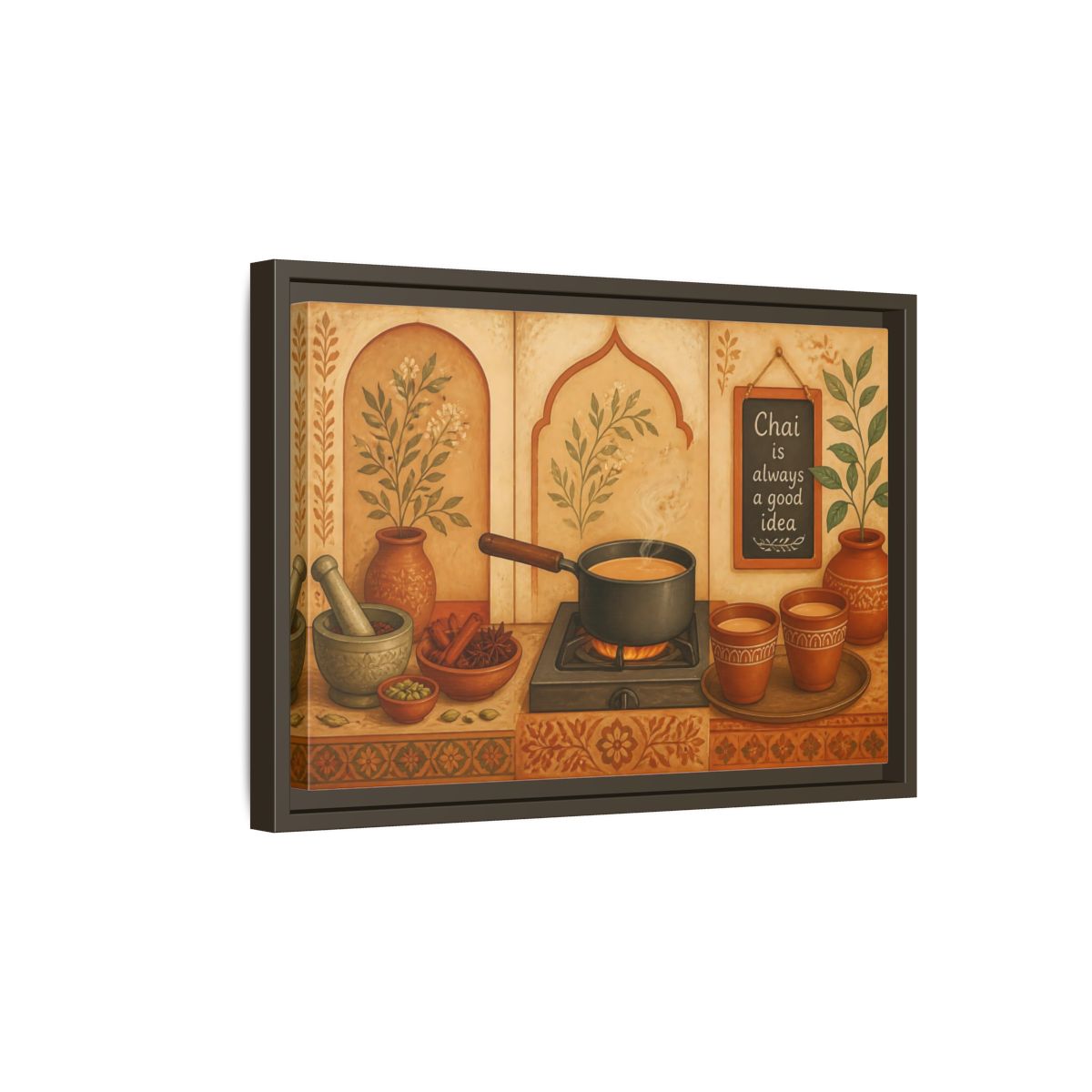 Side Mockup 5. Tuscan Chai Tea Station shown as framed canvas print