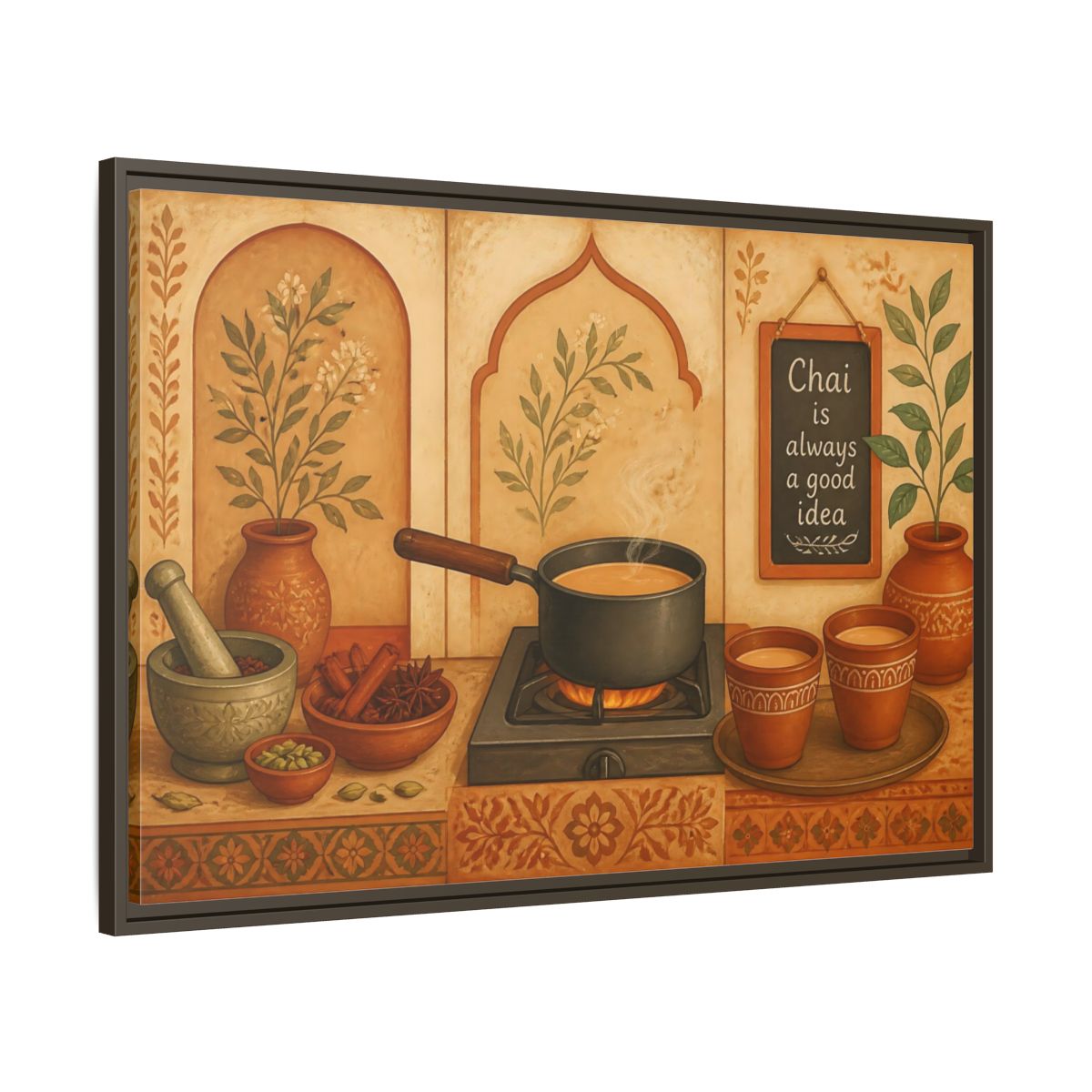 Main Mockup. Tuscan Chai Tea Station shown as framed canvas print