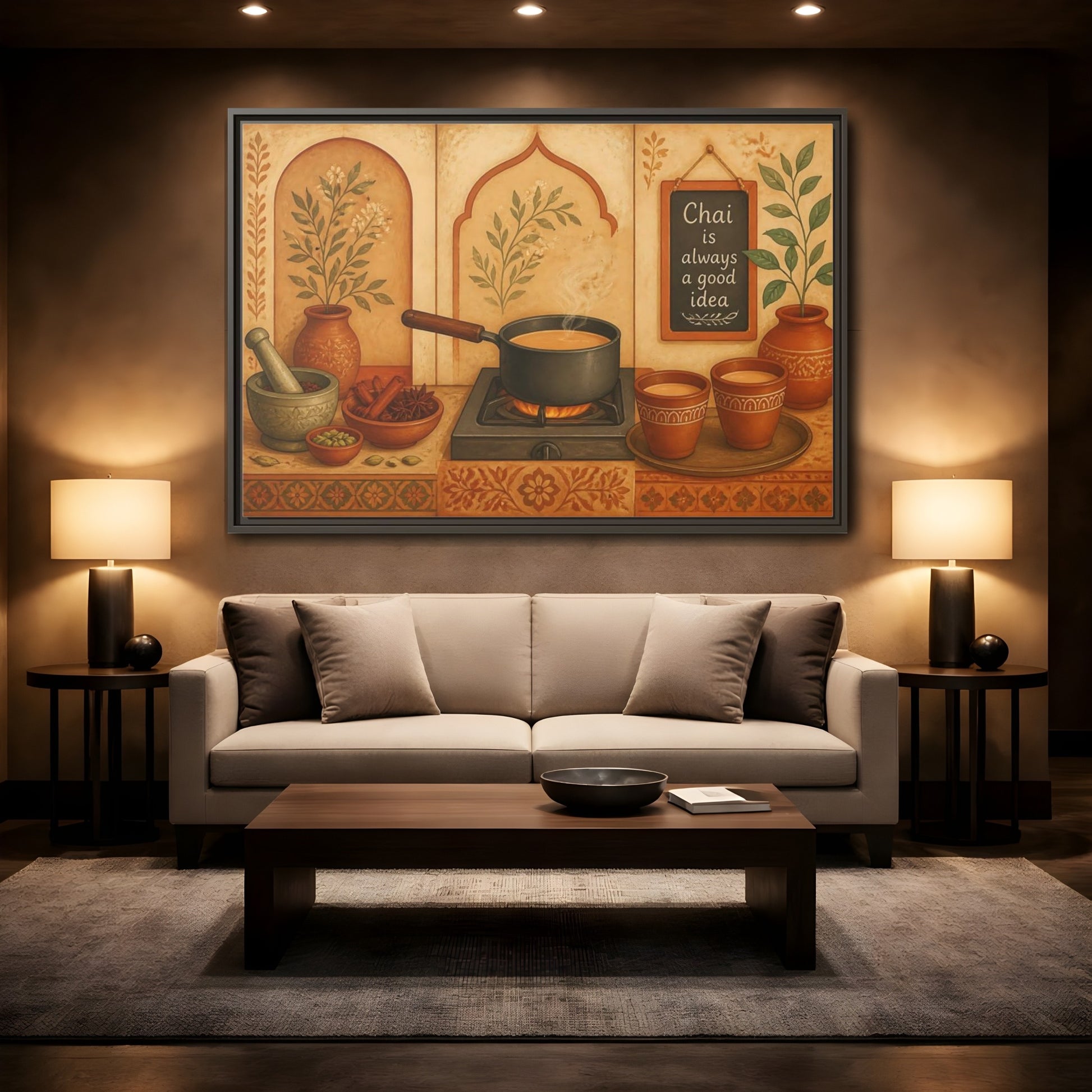 Mockup 2. Tuscan Chai Tea Station shown as framed canvas print