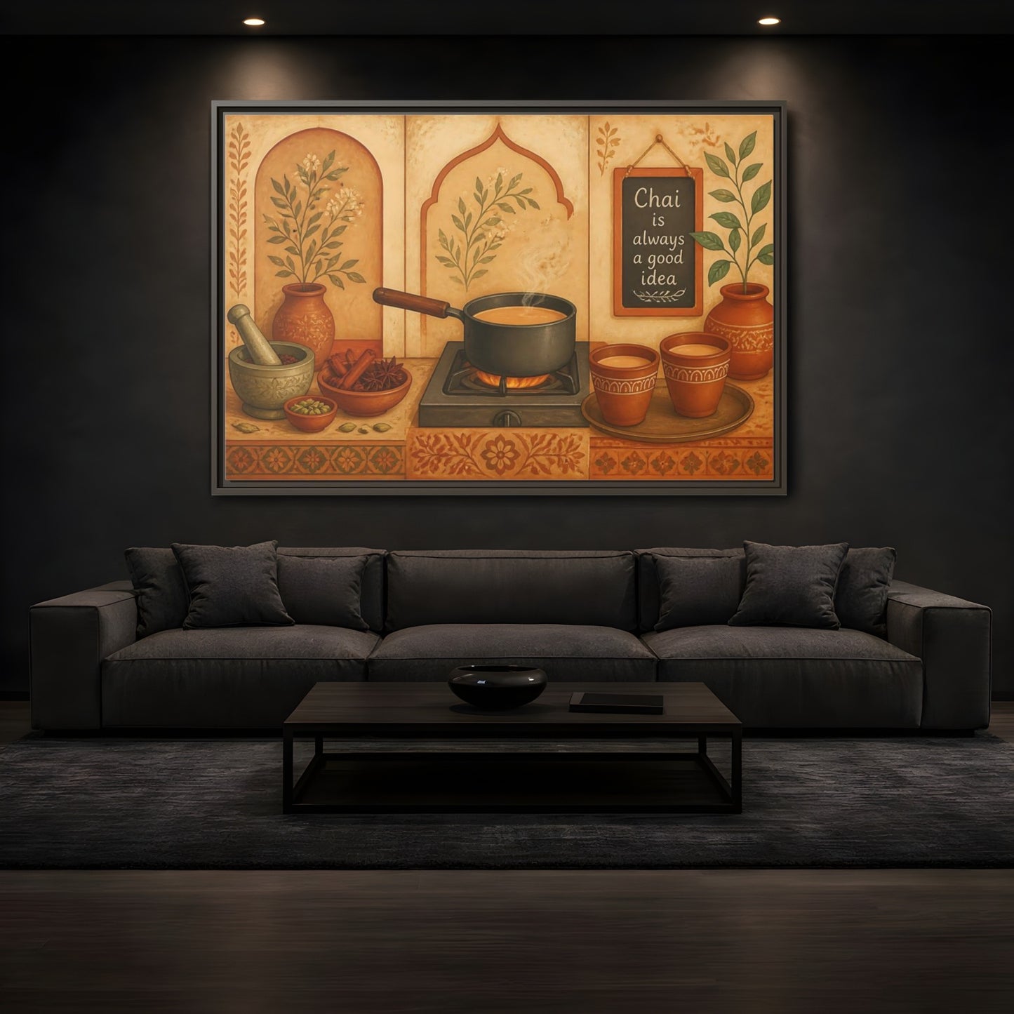 Mockup 3. Tuscan Chai Tea Station shown as framed canvas print