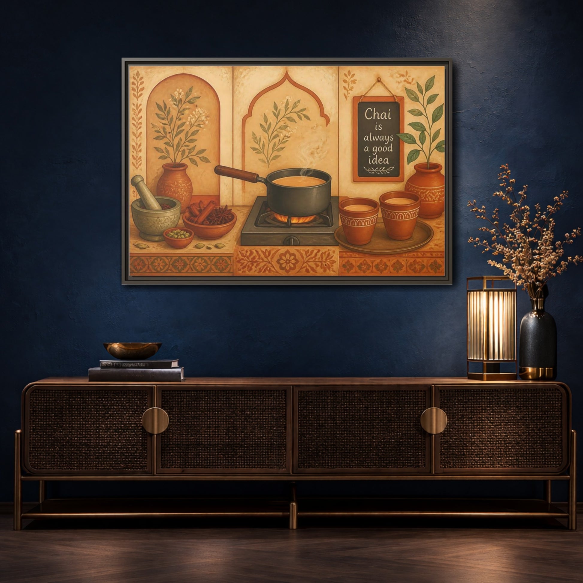Mockup 4. Tuscan Chai Tea Station shown as framed canvas print