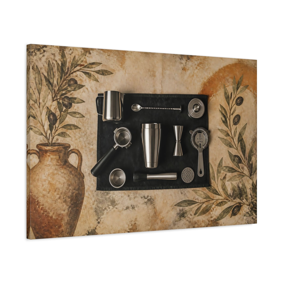 Main Mockup. Tuscan Cocktail Tools shown as canvas print