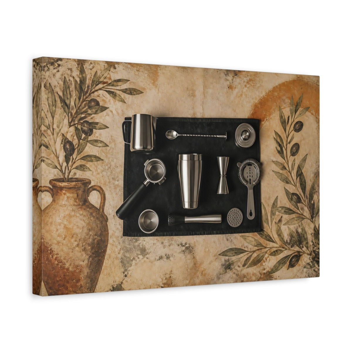Side Mockup 4. Tuscan Cocktail Tools shown as canvas print