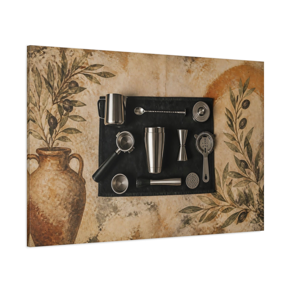 Side Mockup 1. Tuscan Cocktail Tools shown as canvas print