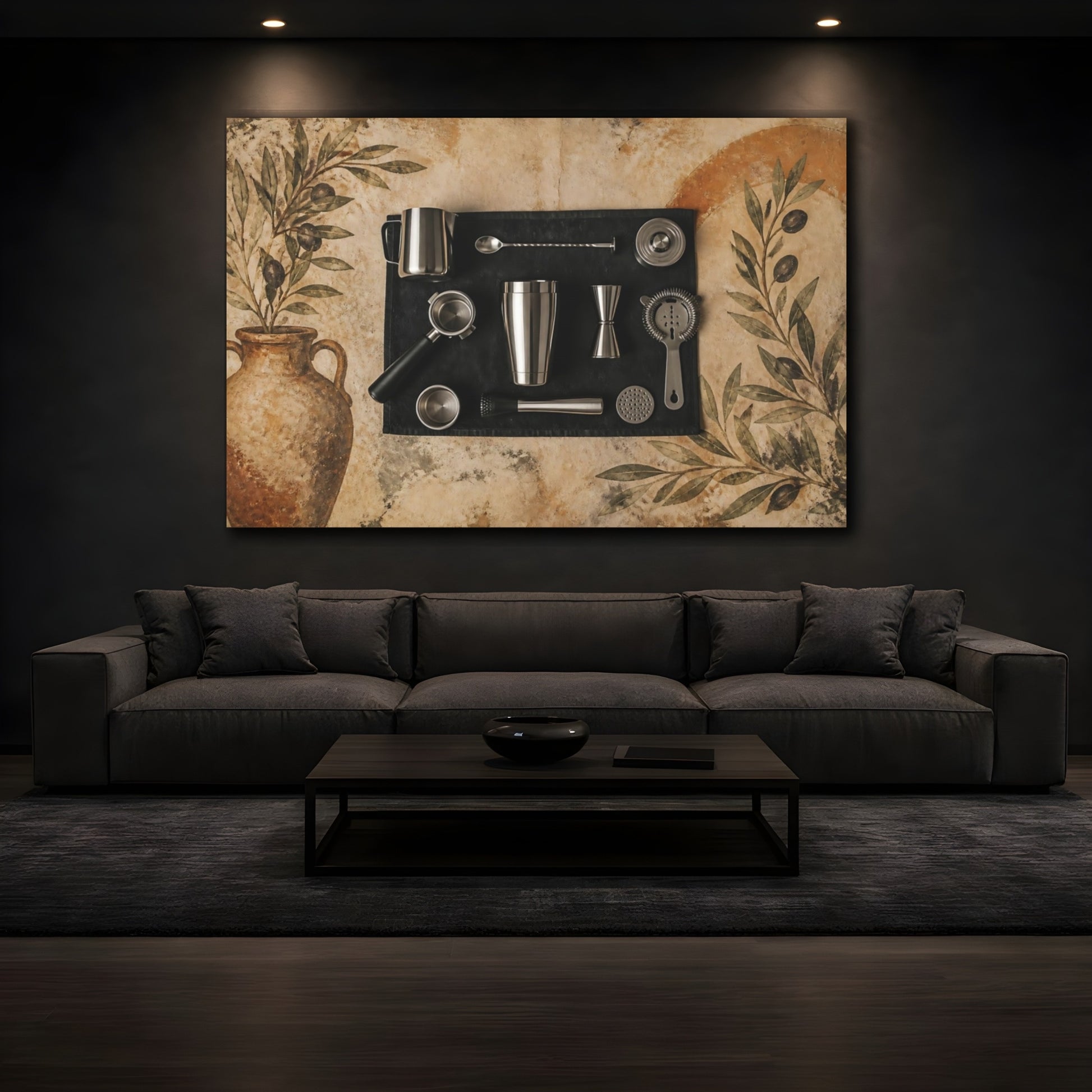 Mockup 3. Tuscan Cocktail Tools shown as canvas print