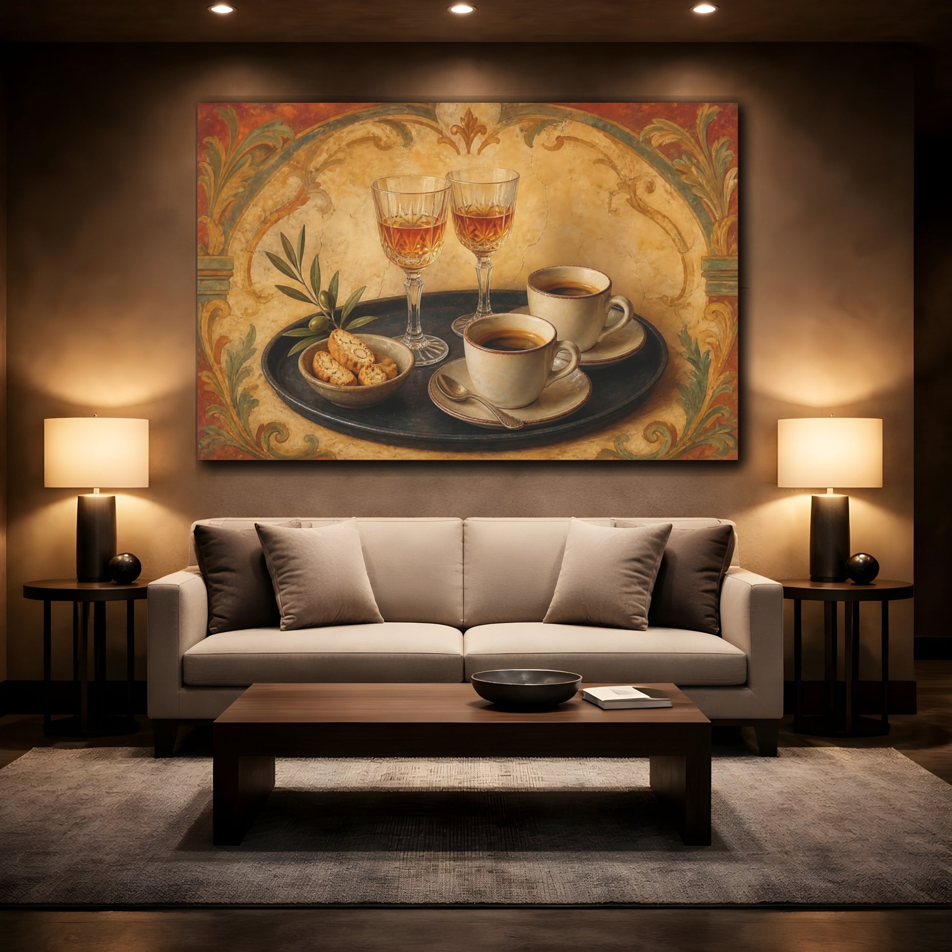 Mockup 2. Tuscan Coffee & Biscotti shown as canvas print