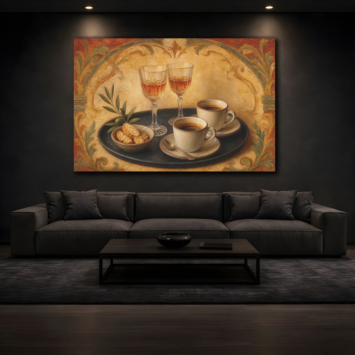 Mockup 3. Tuscan Coffee & Biscotti shown as canvas print