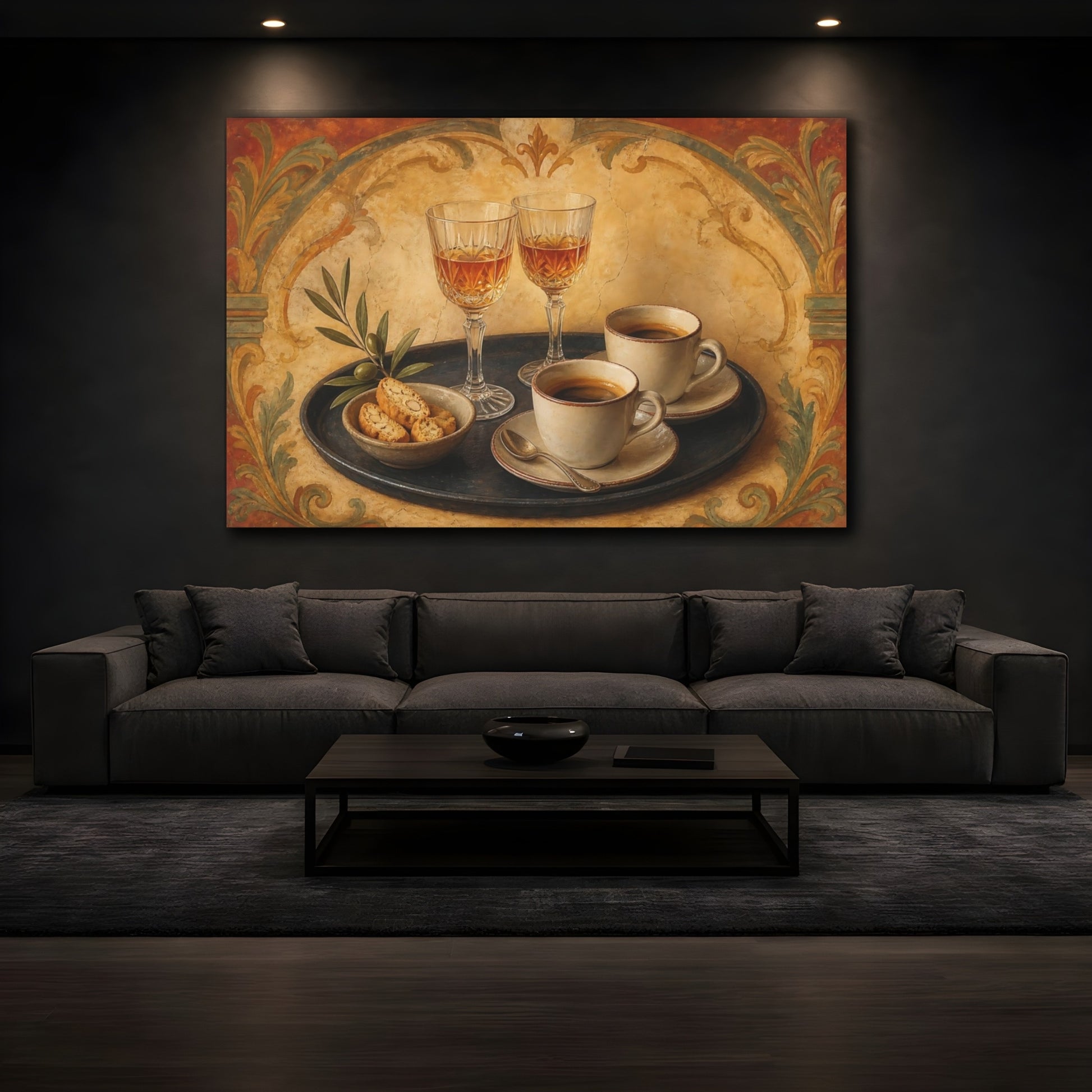 Mockup 3. Tuscan Coffee & Biscotti shown as canvas print
