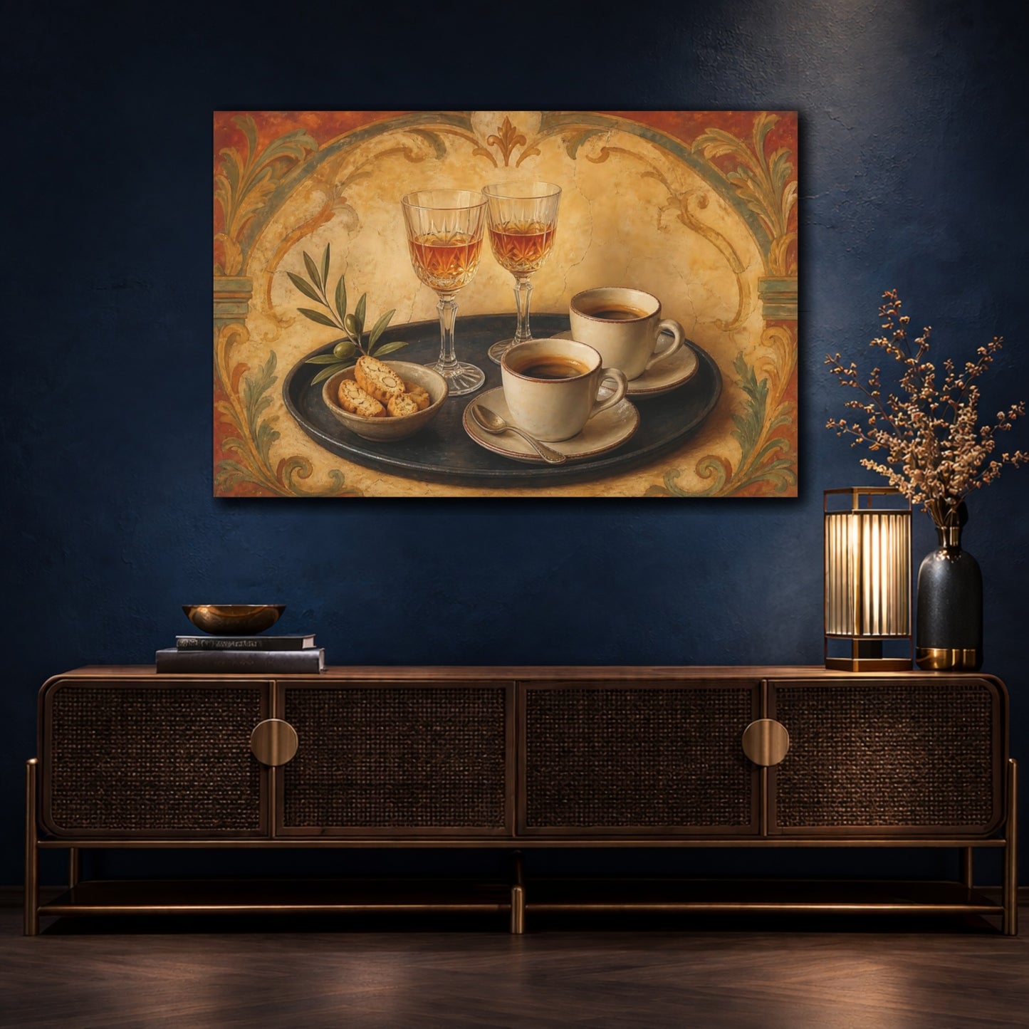 Mockup 4. Tuscan Coffee & Biscotti shown as canvas print