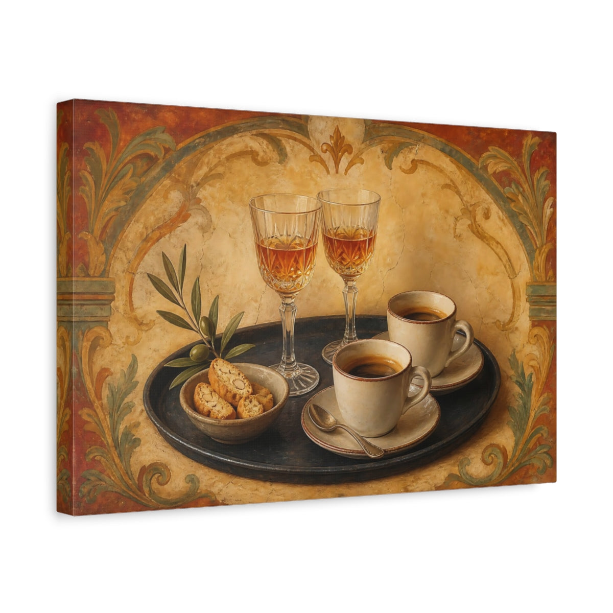 Side Mockup 4. Tuscan Coffee & Biscotti shown as canvas print