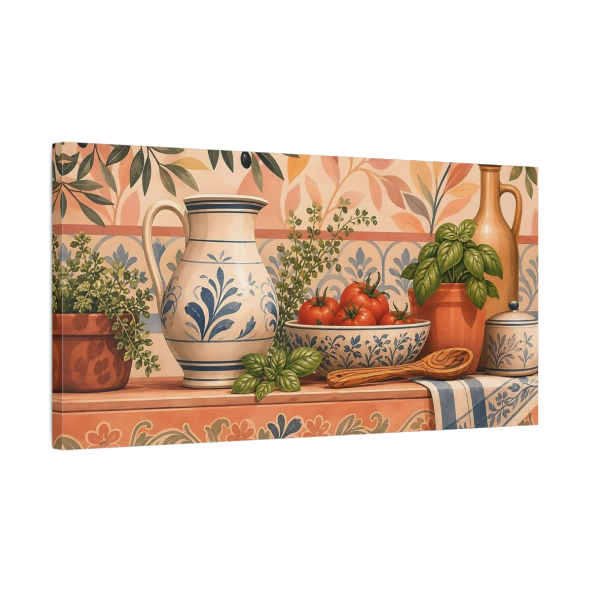 Side Mockup 1. Tuscan Herb And Tomato shown as canvas print