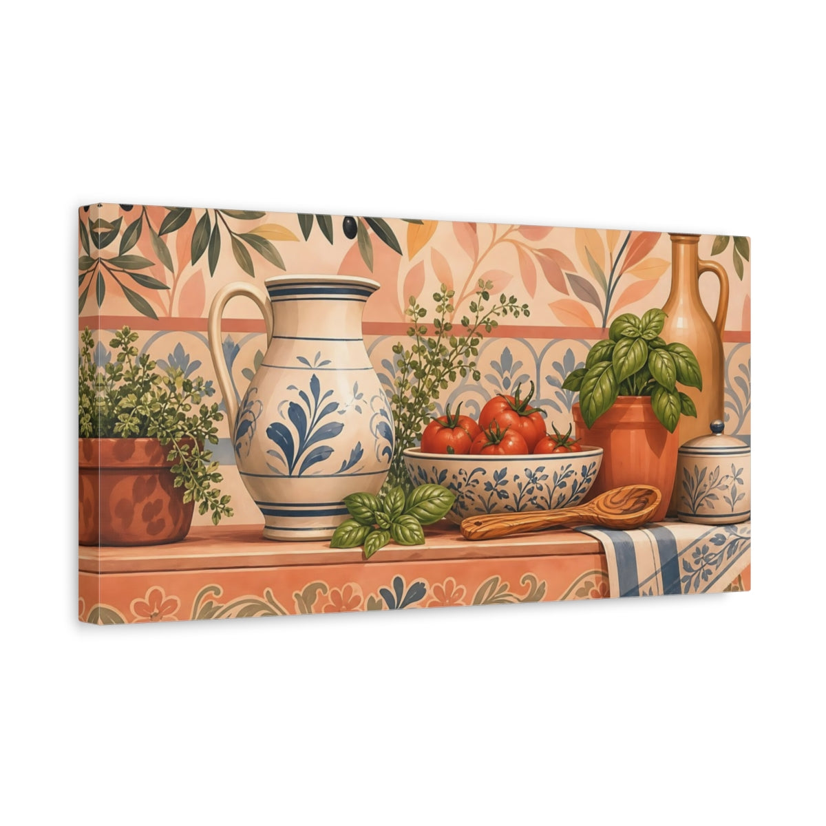 Side Mockup 3. Tuscan Herb And Tomato shown as canvas print