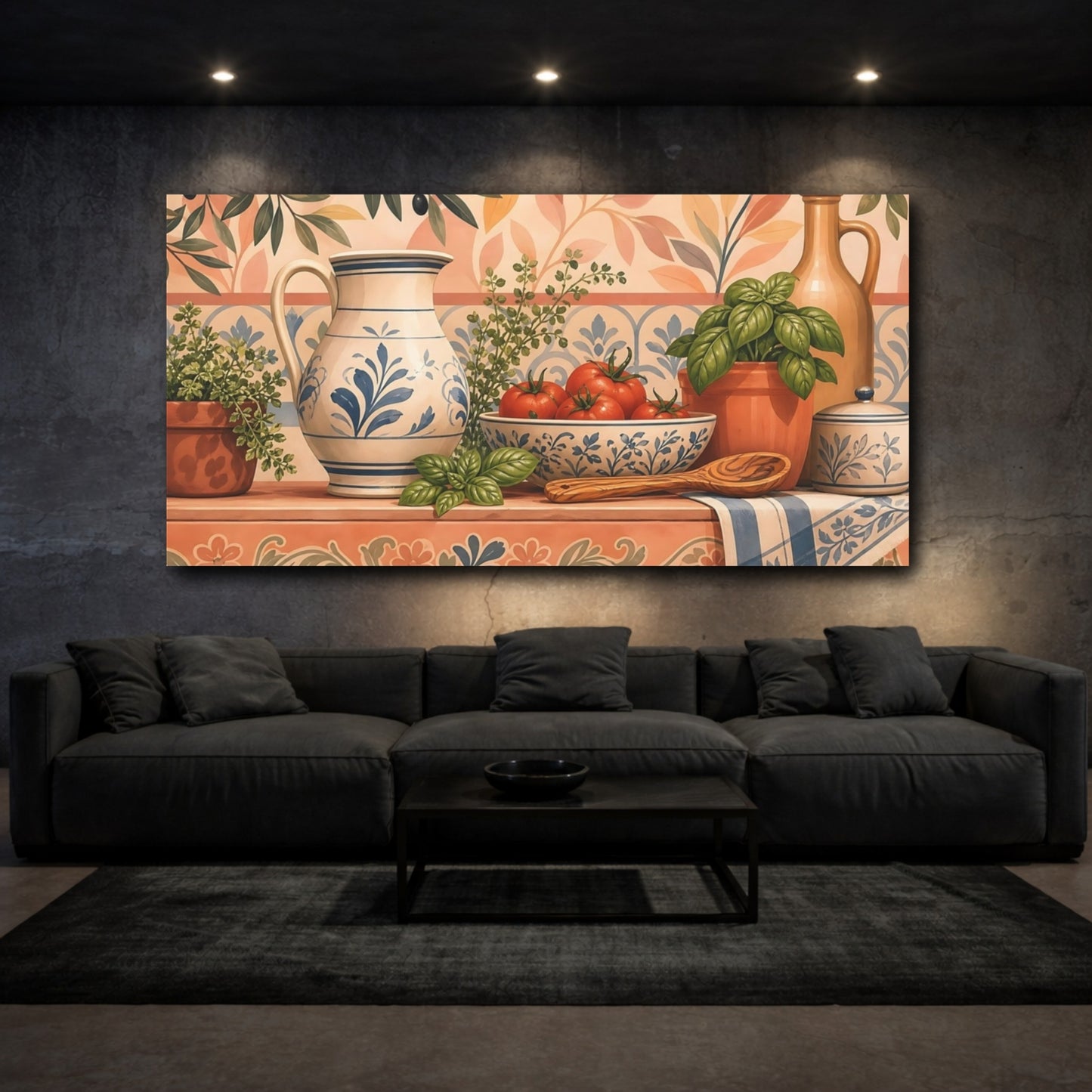 Mockup 3. Tuscan Herb And Tomato shown as canvas print