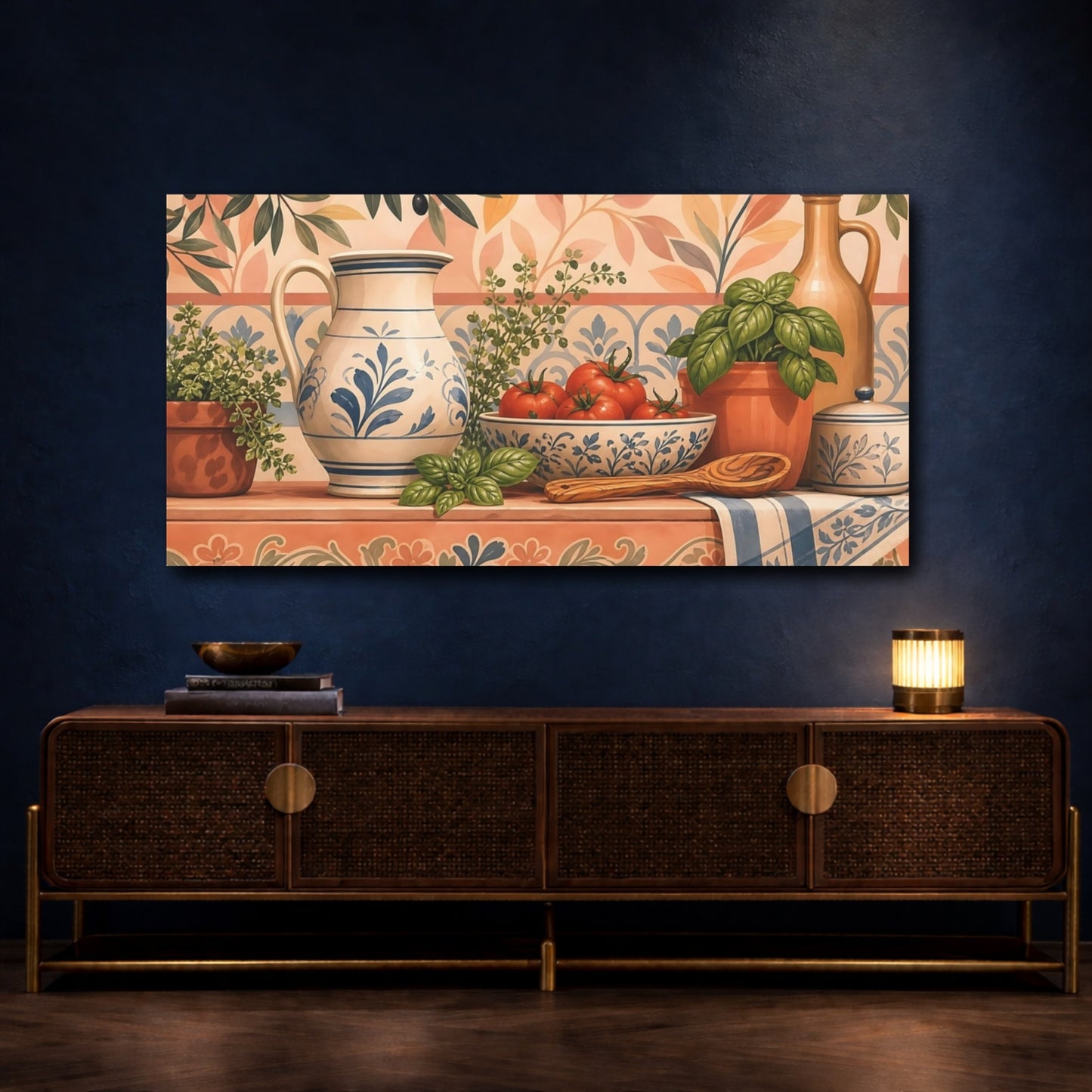 Mockup 4. Tuscan Herb And Tomato shown as canvas print