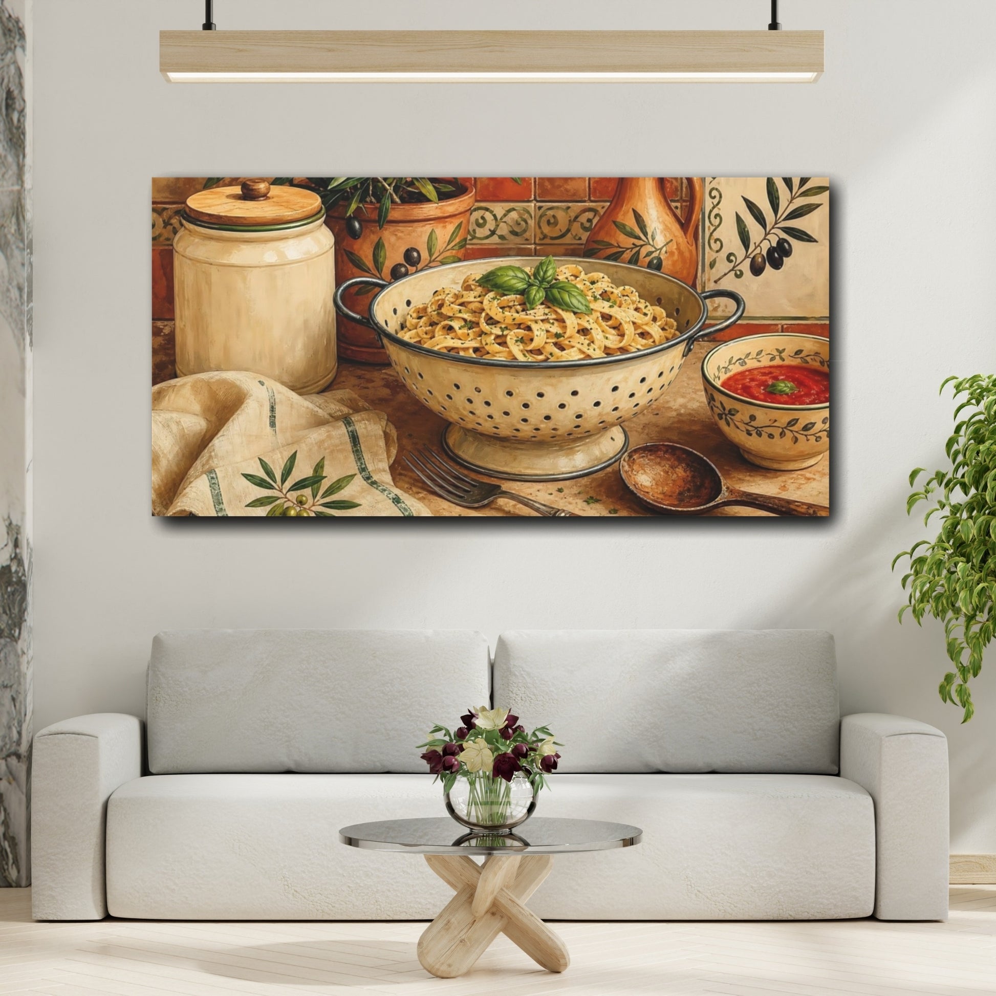 Mockup 2. Tuscan Pasta And Olives shown as canvas print