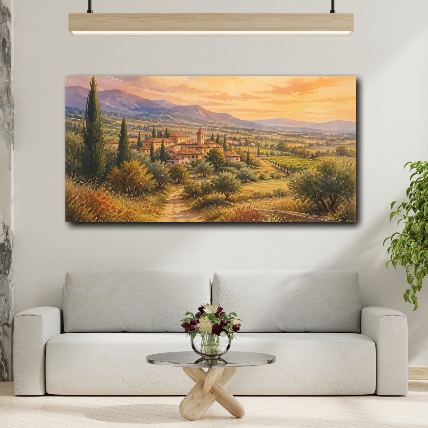 Mockup 2. Tuscan Sunset Village shown as canvas print