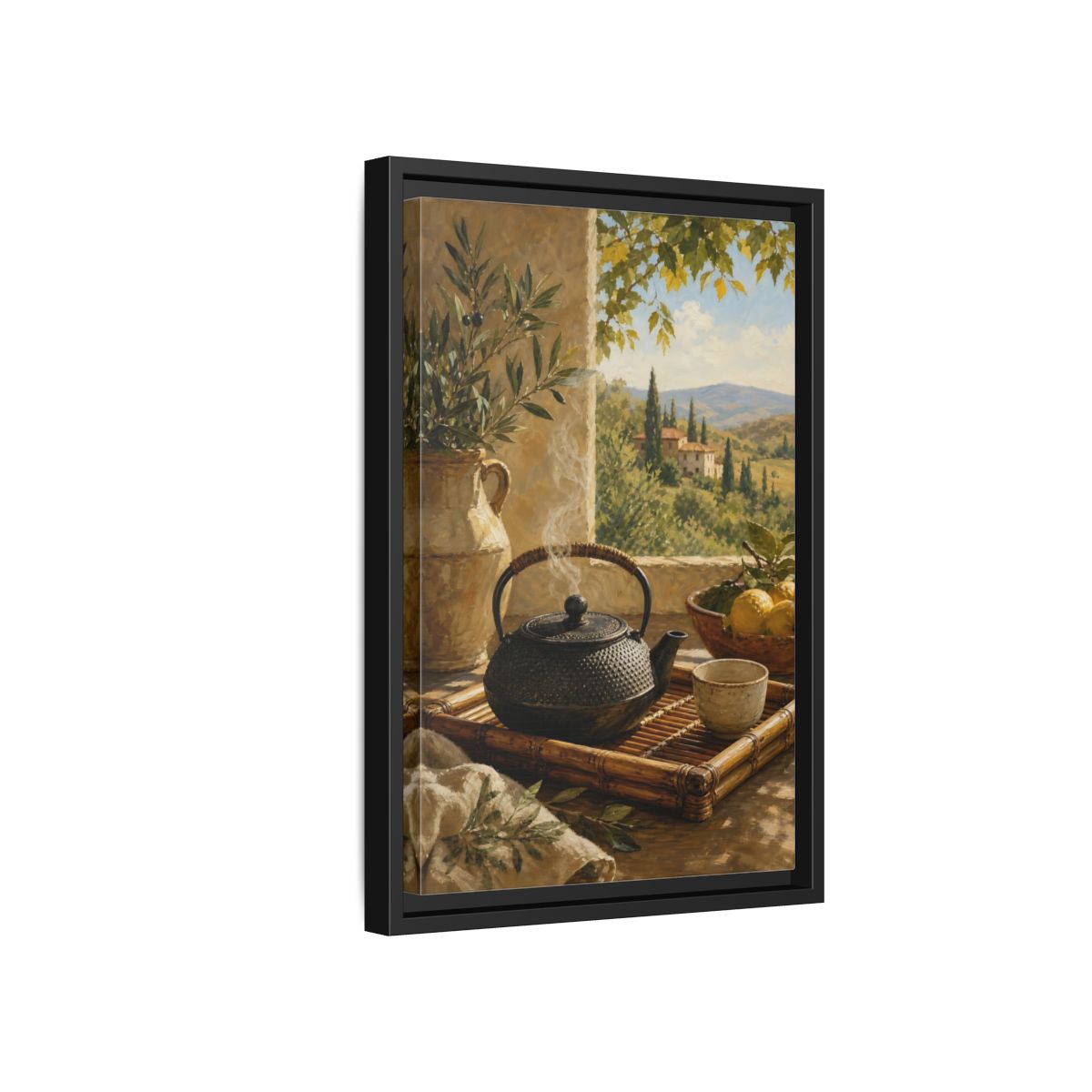 Side Mockup 6. Tuscan Tea Moment shown as framed canvas print
