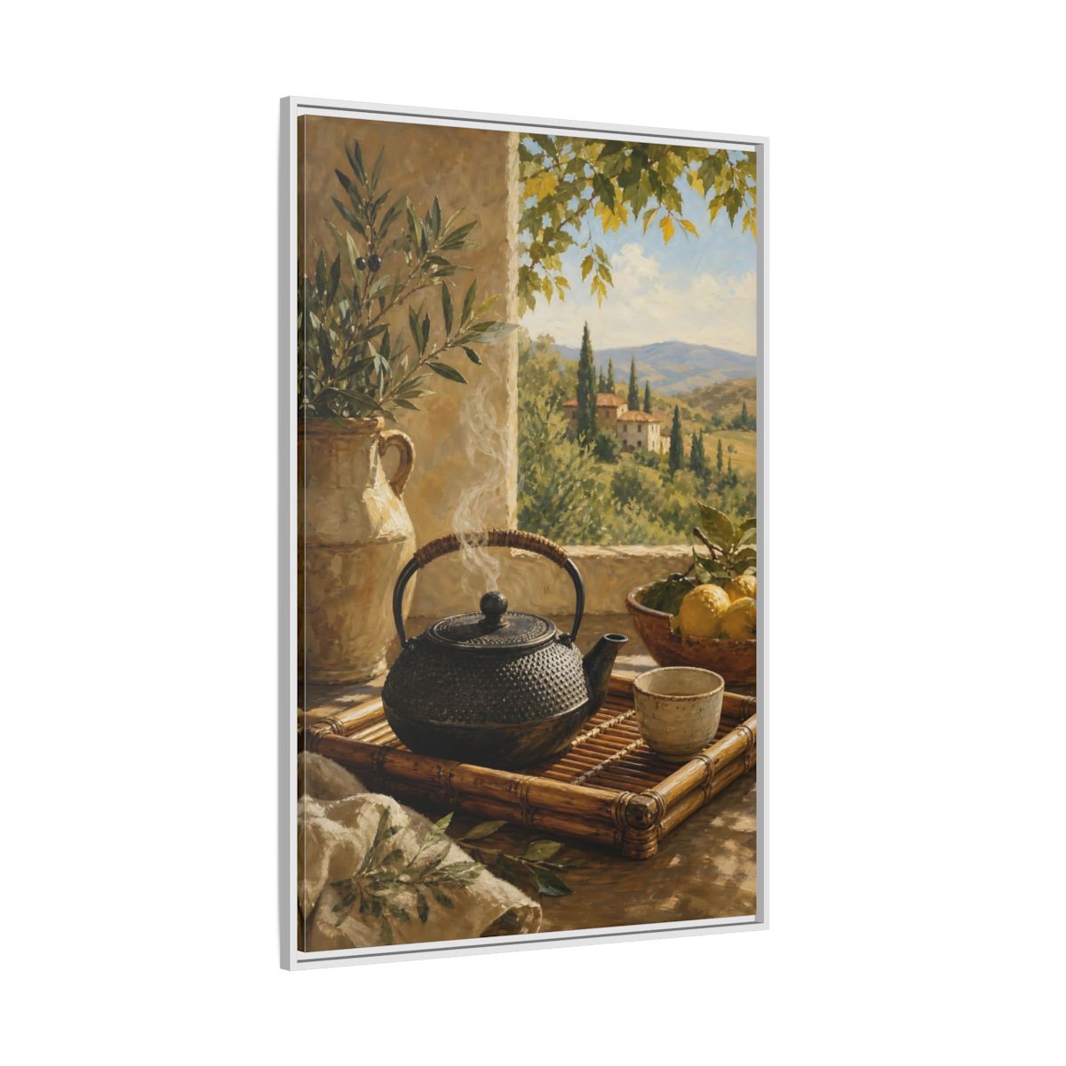 Side Mockup 7. Tuscan Tea Moment shown as framed canvas print