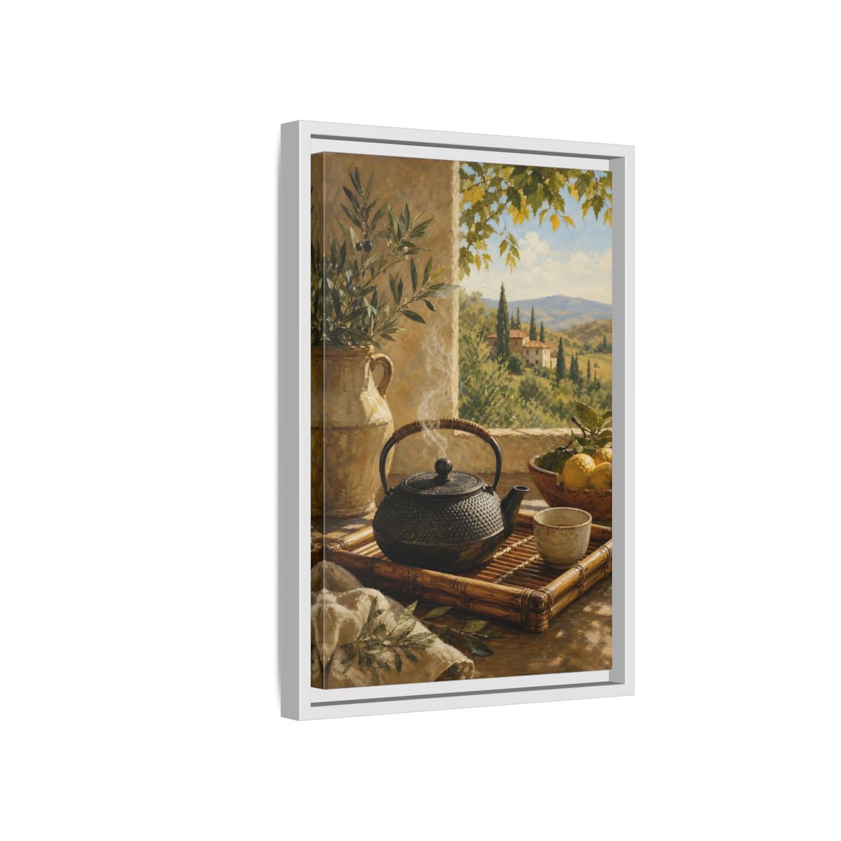 Side Mockup 4. Tuscan Tea Moment shown as framed canvas print