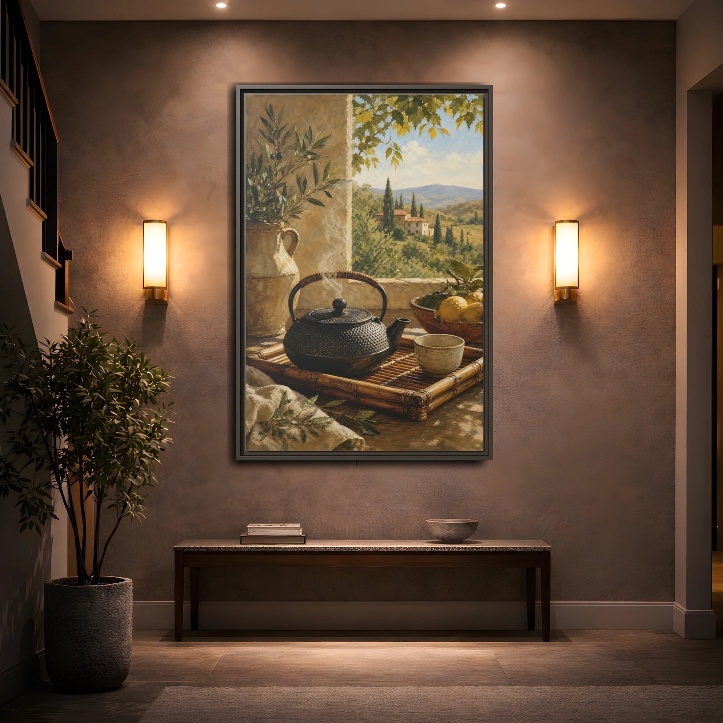 Mockup 2. Tuscan Tea Moment shown as framed canvas print