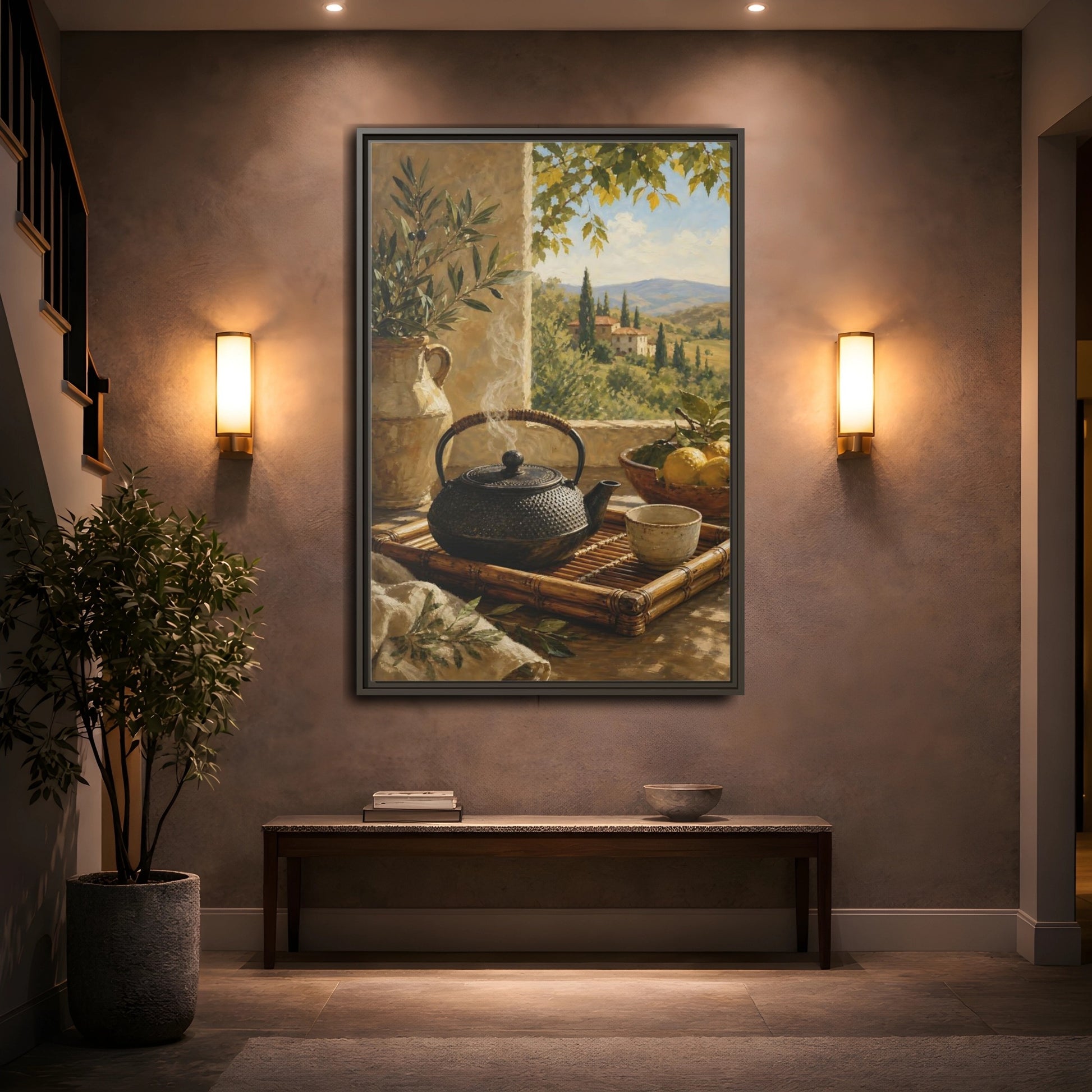 Mockup 2. Tuscan Tea Moment shown as framed canvas print