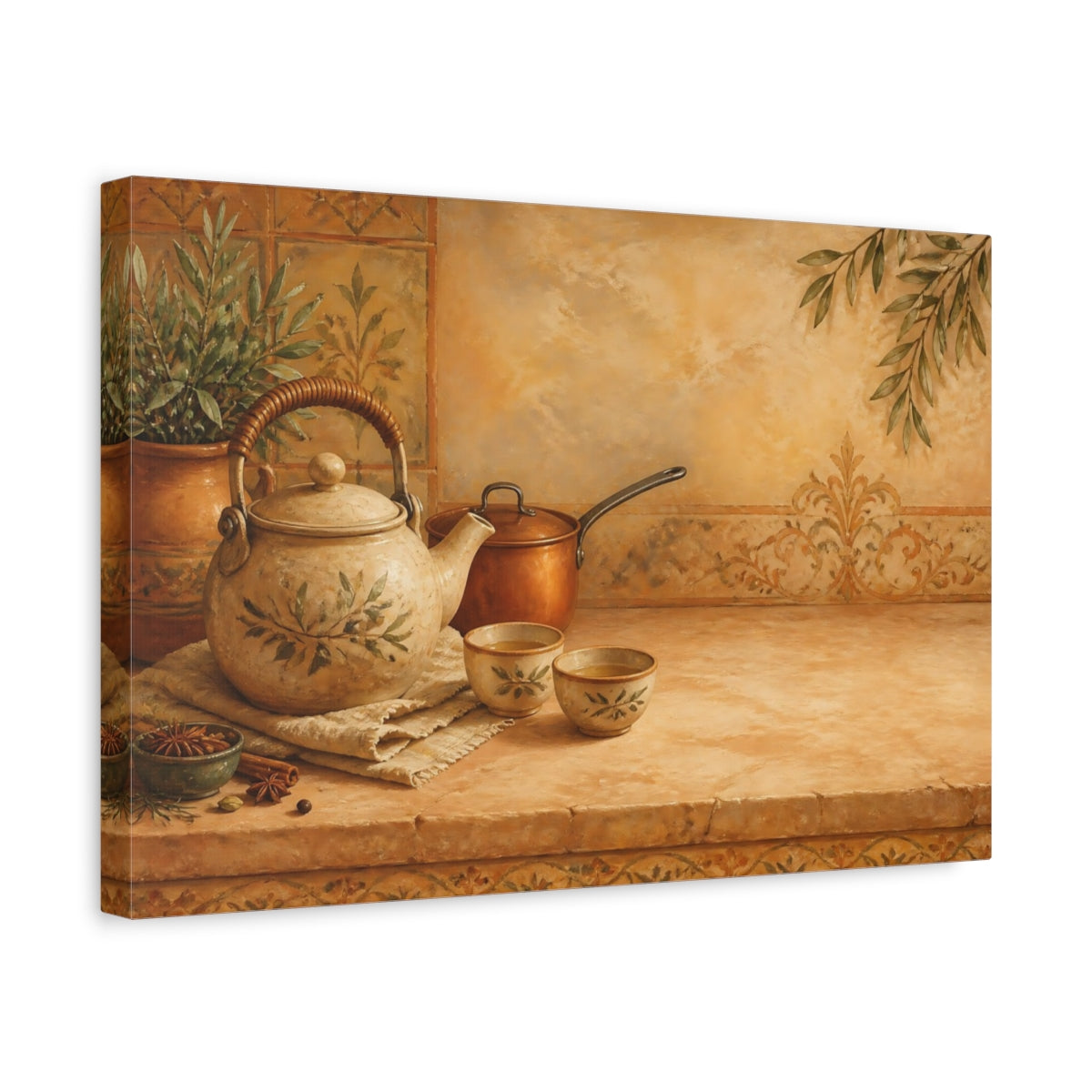 Side Mockup 4. Tuscan Tea Time shown as canvas print