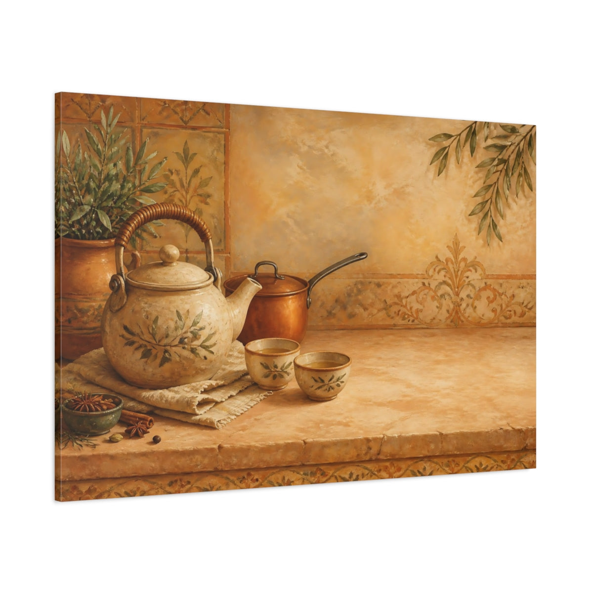 Side Mockup 1. Tuscan Tea Time shown as canvas print