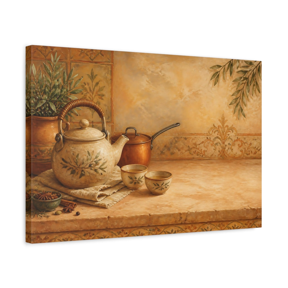 Side Mockup 3. Tuscan Tea Time shown as canvas print