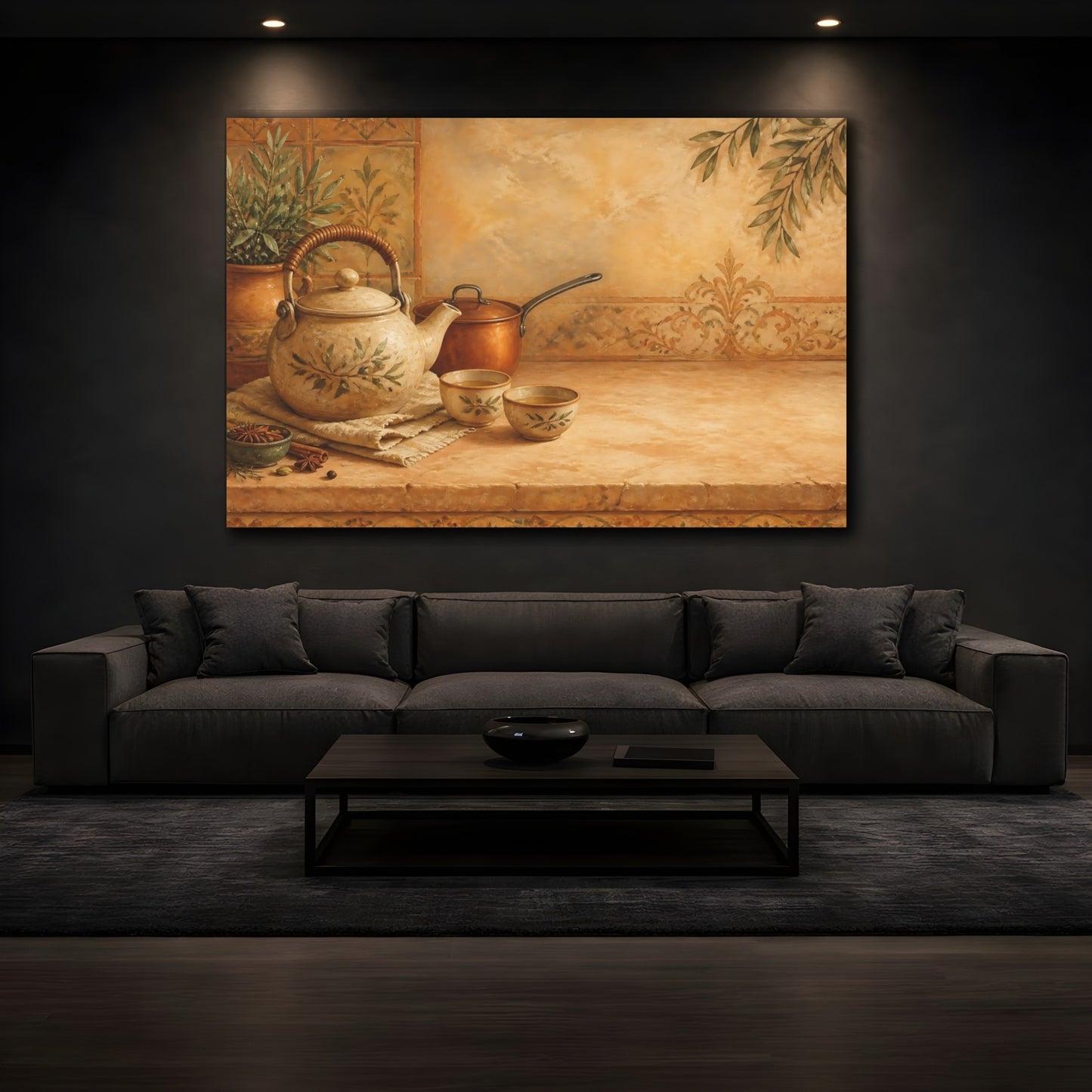 Mockup 3. Tuscan Tea Time shown as canvas print