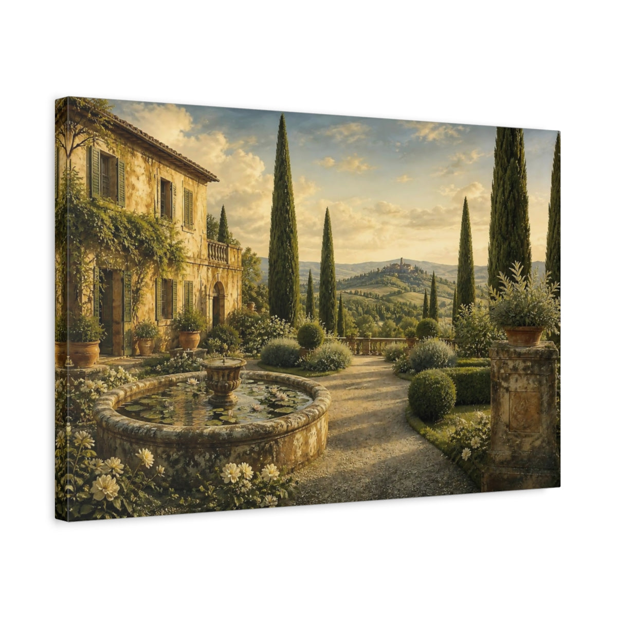 Side Mockup 3. Tuscan Villa In Italian Landscape shown as canvas print