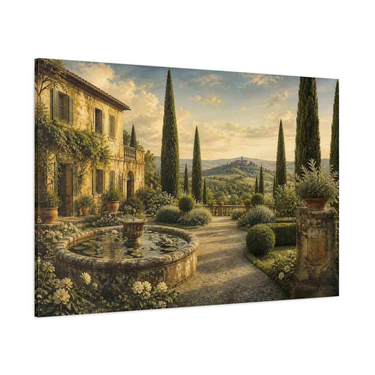 Side Mockup 1. Tuscan Villa In Italian Landscape shown as canvas print