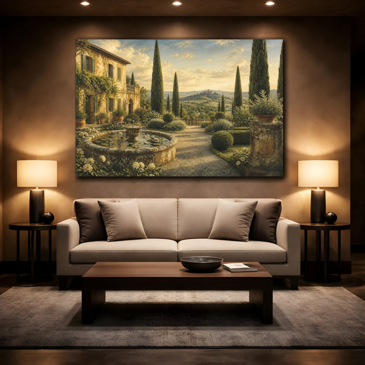Mockup 2. Tuscan Villa In Italian Landscape shown as canvas print