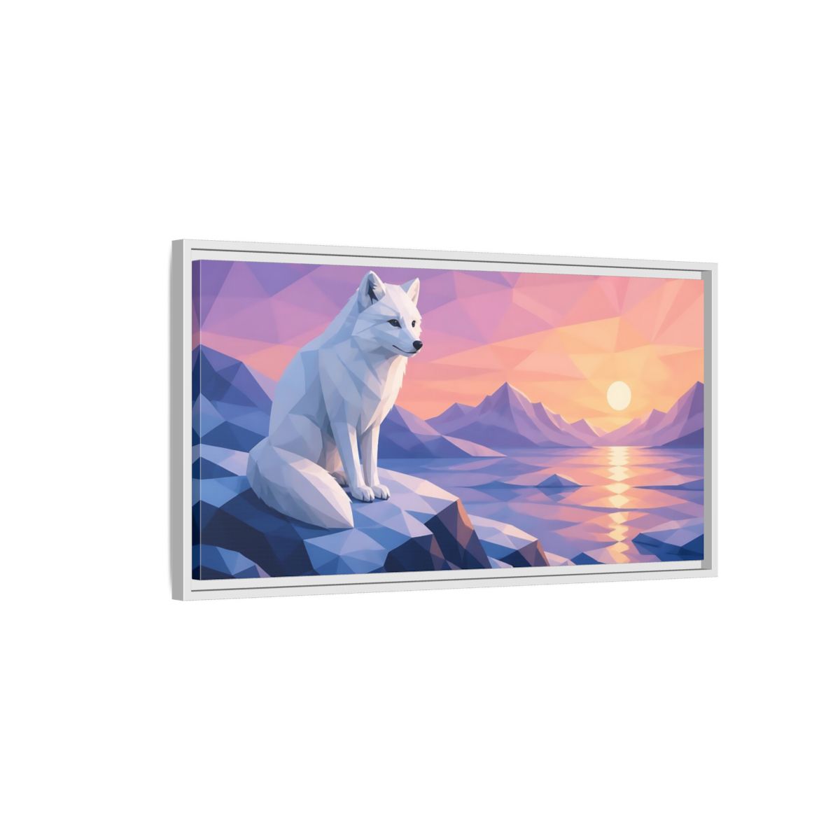 Side Mockup 1. Twilight Arctic Fox shown as framed canvas print