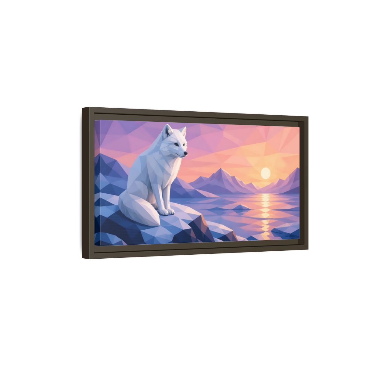 Side Mockup 7. Twilight Arctic Fox shown as framed canvas print