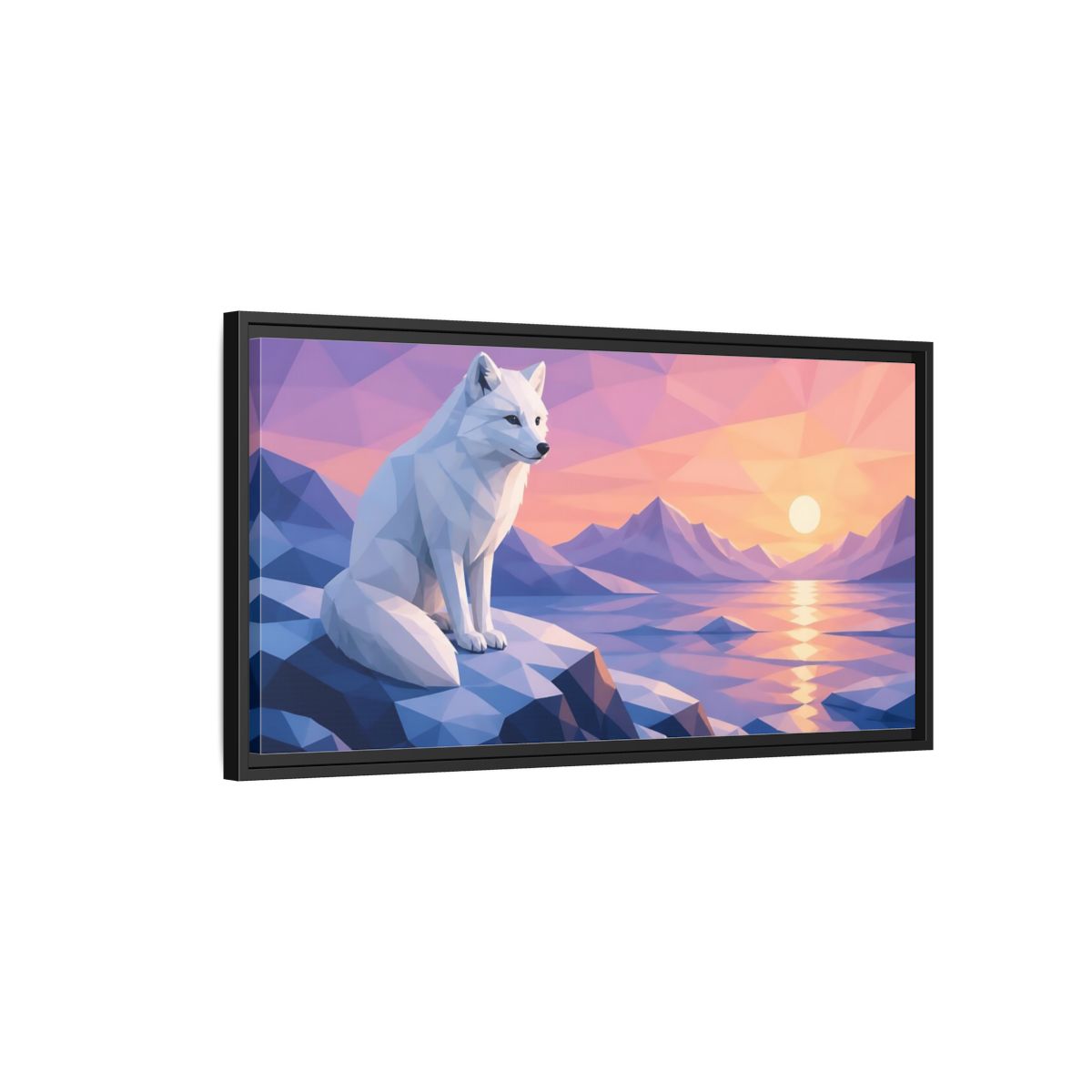 Side Mockup 2. Twilight Arctic Fox shown as framed canvas print