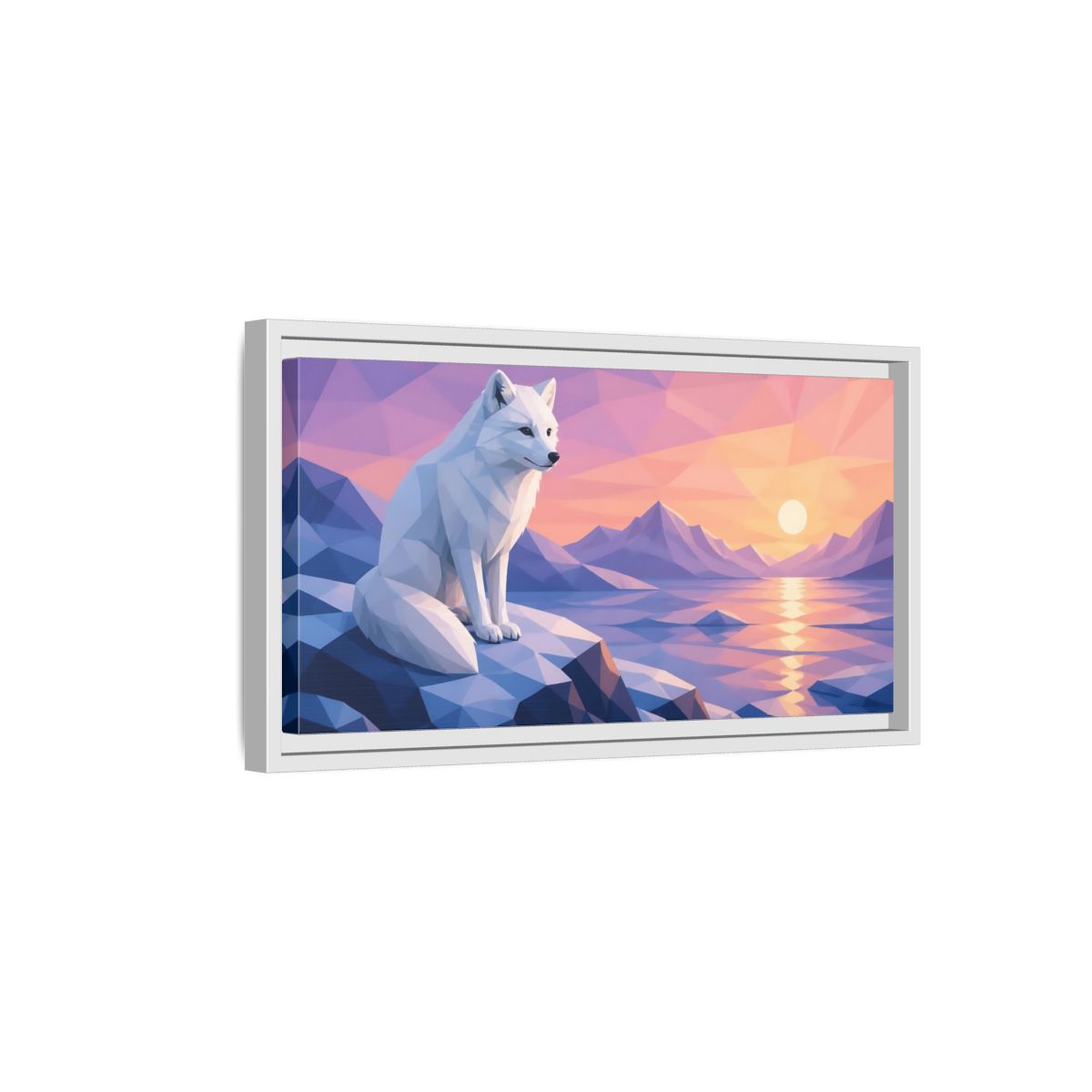 Side Mockup 6. Twilight Arctic Fox shown as framed canvas print
