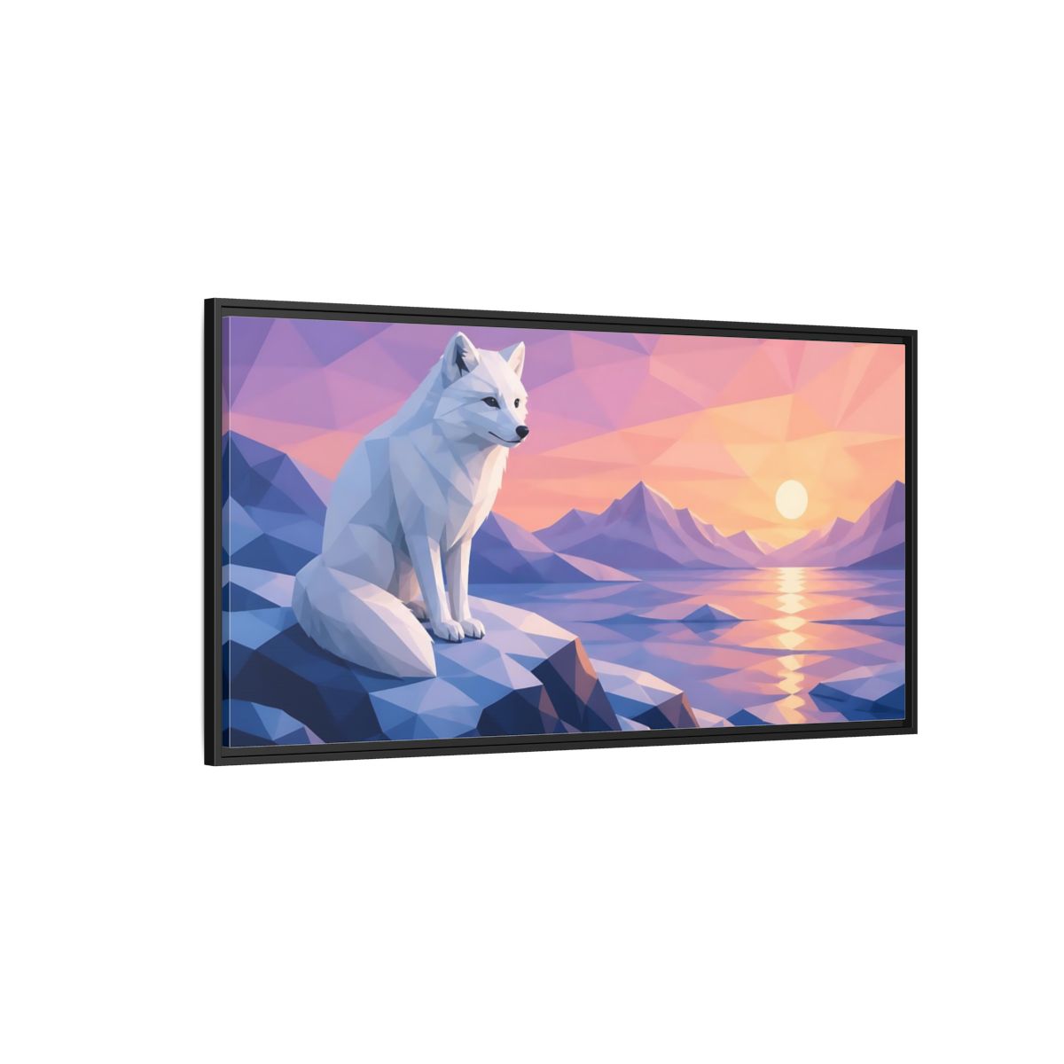 Side Mockup 5. Twilight Arctic Fox shown as framed canvas print