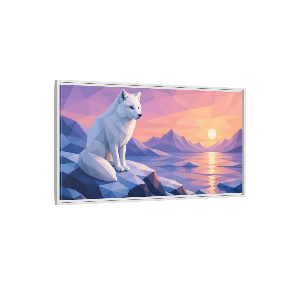 Side Mockup 3. Twilight Arctic Fox shown as framed canvas print