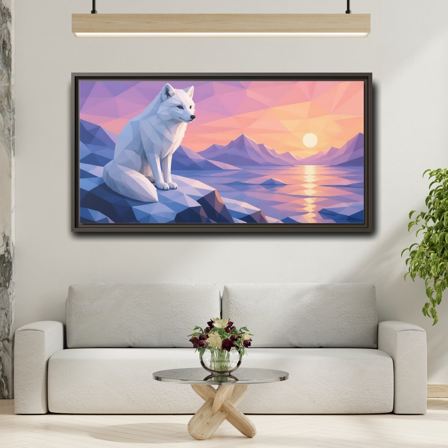 Mockup 2. Twilight Arctic Fox shown as framed canvas print