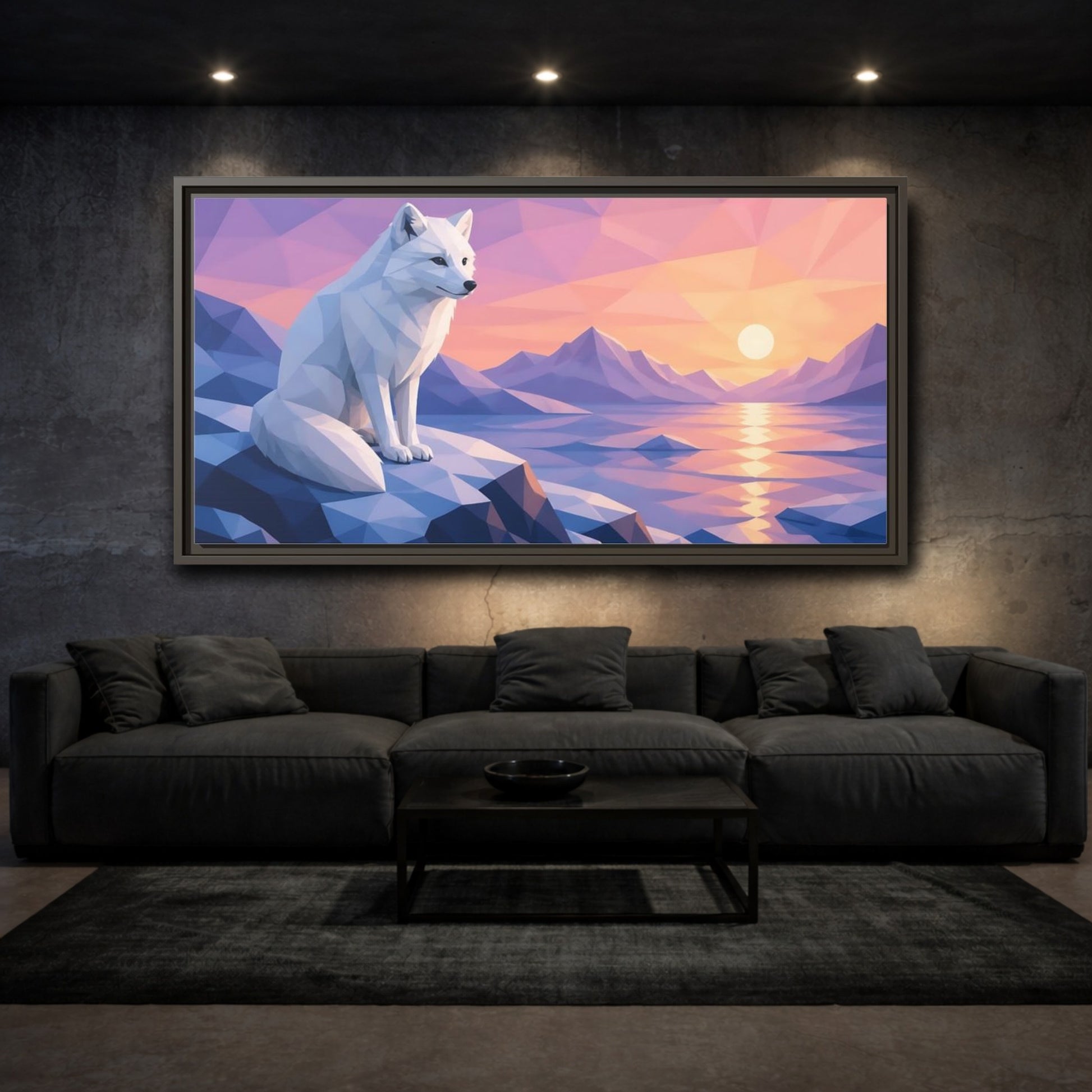 Mockup 3. Twilight Arctic Fox shown as framed canvas print