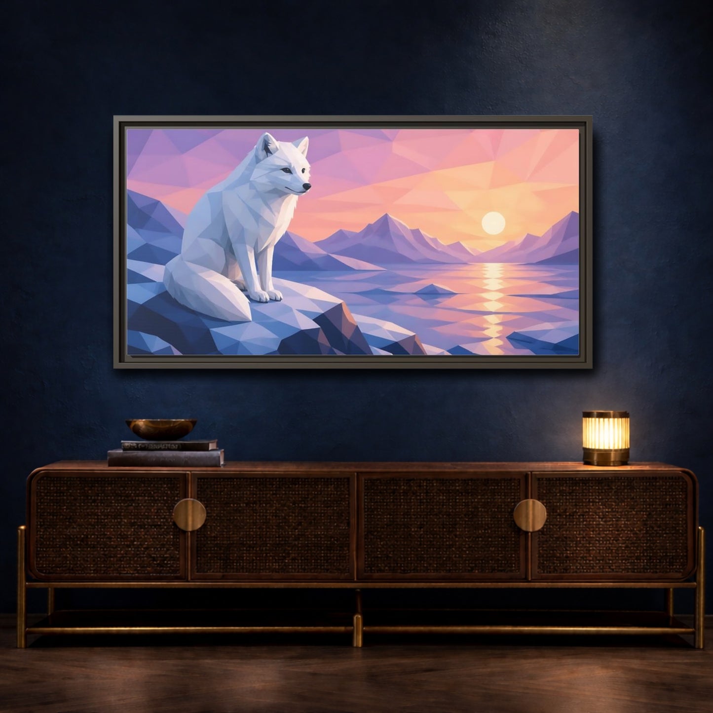 Mockup 4. Twilight Arctic Fox shown as framed canvas print
