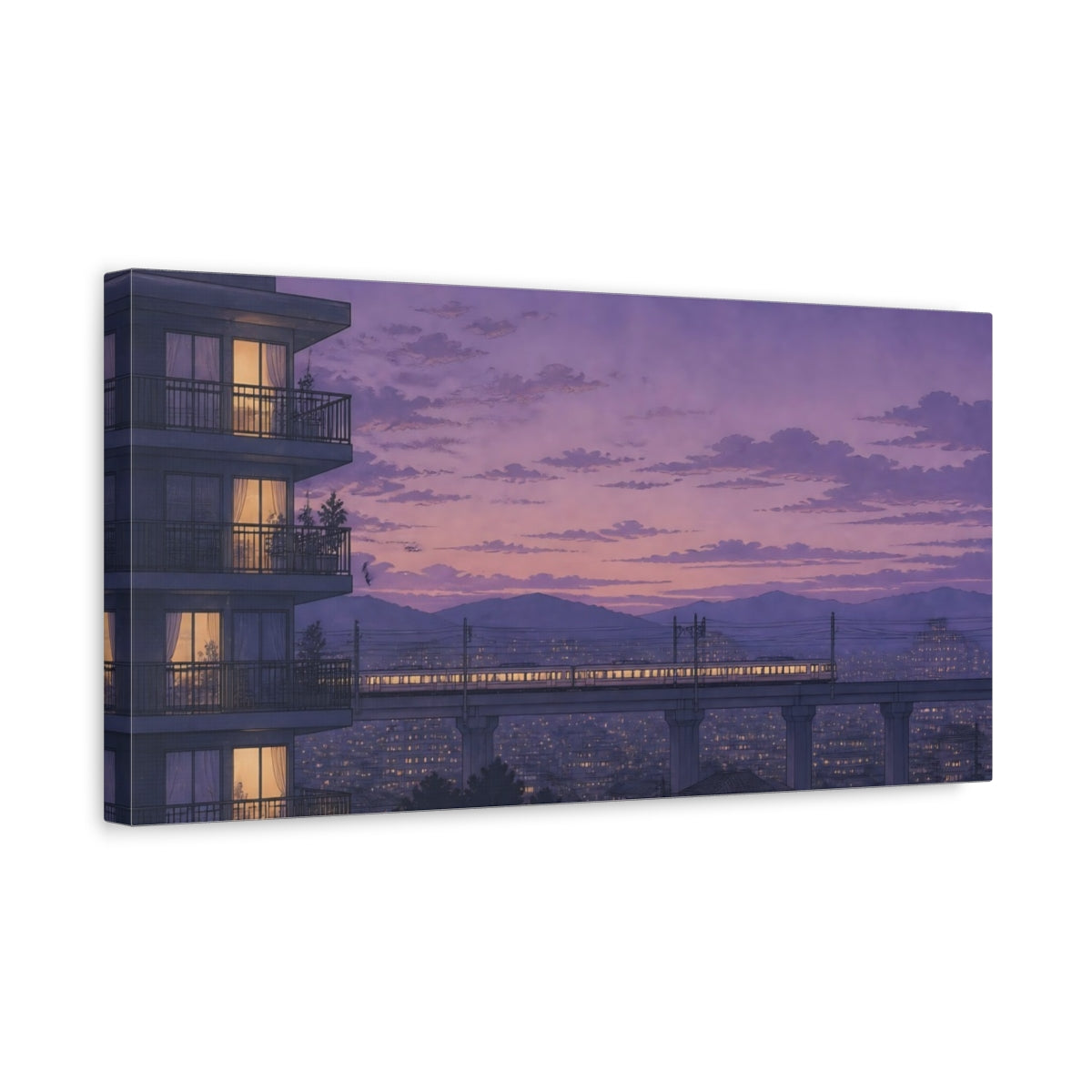 Side Mockup 3. Twilight Commuter Train shown as canvas print