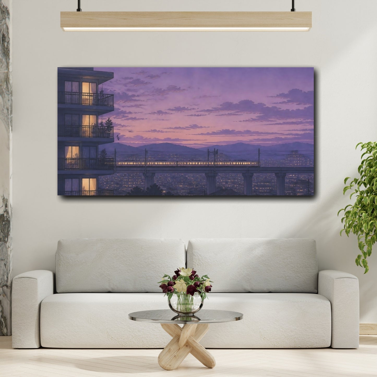Mockup 2. Twilight Commuter Train shown as canvas print