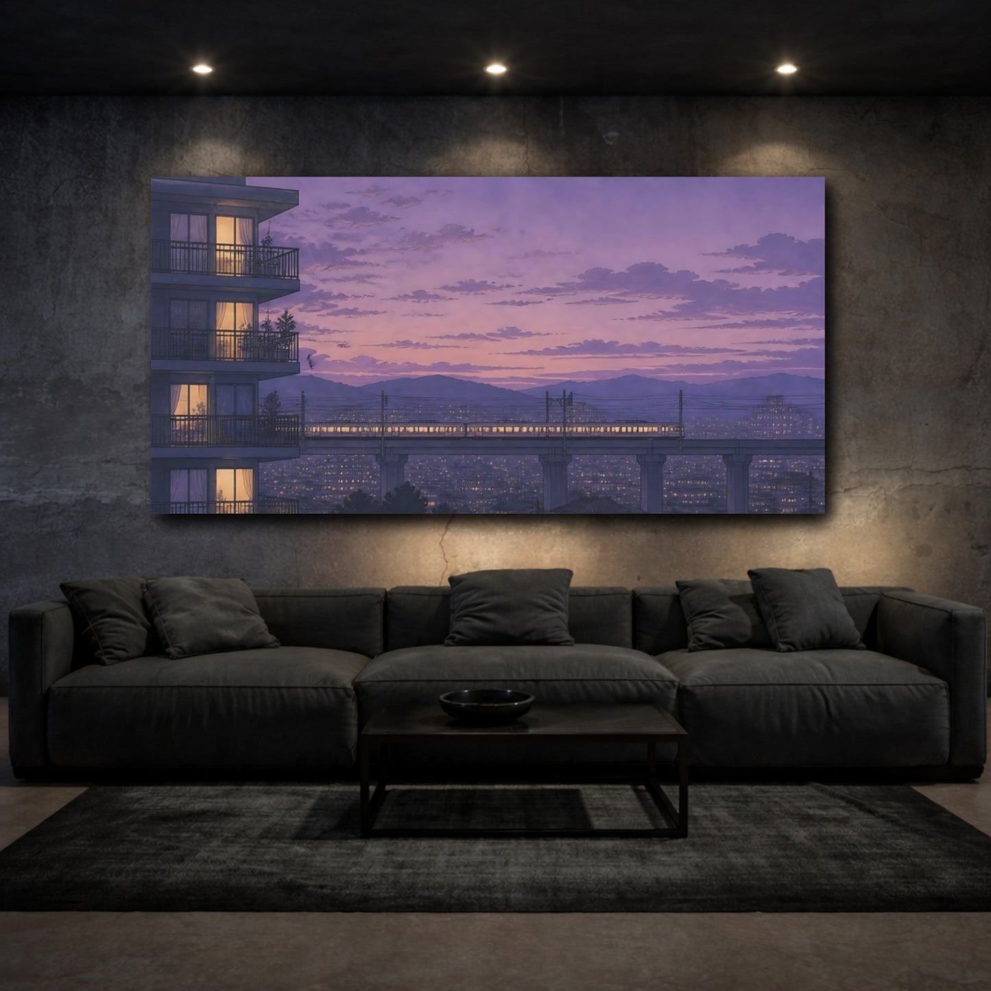 Mockup 3. Twilight Commuter Train shown as canvas print